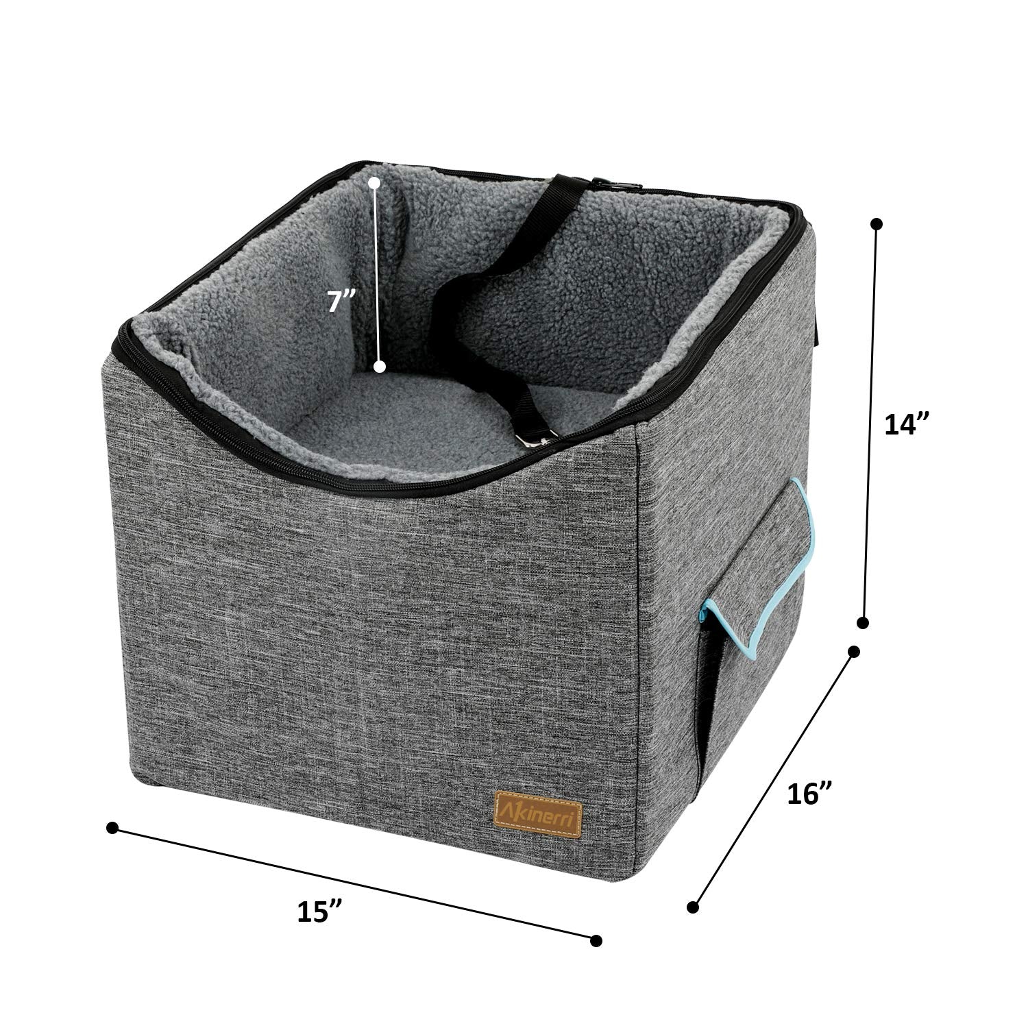 Dog Car Seat For Small/Medium/Large Dog, Soft & Comfortable Large Capacity Pet Booster Car Seat With Clip-On Safety Leash (Medium, Grey)