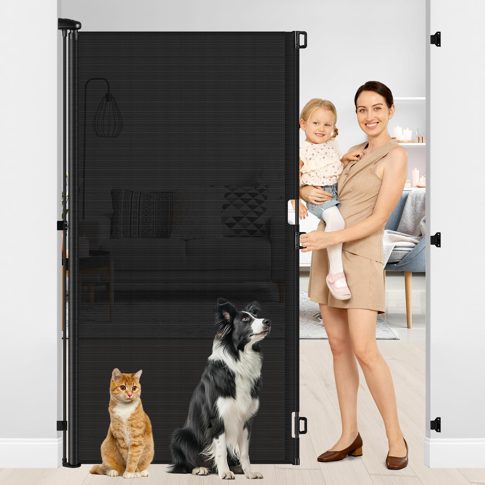 72 Inch Extra Tall Retractable Dog Gate 55 Inch Wide Extra Tall Retractable Baby Gates for Doorways 6 Foot High Baby Gate for Ca