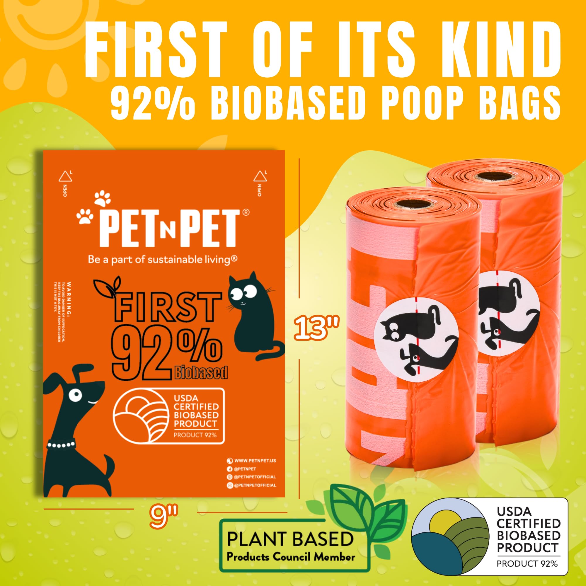 Pet N Pet 180 Counts Dog Poop Bags Rolls, 92% Plant Based Poop Bags For Dogs, Leak Proof Thick Doggie Poo Bag, Unscented Cat & D