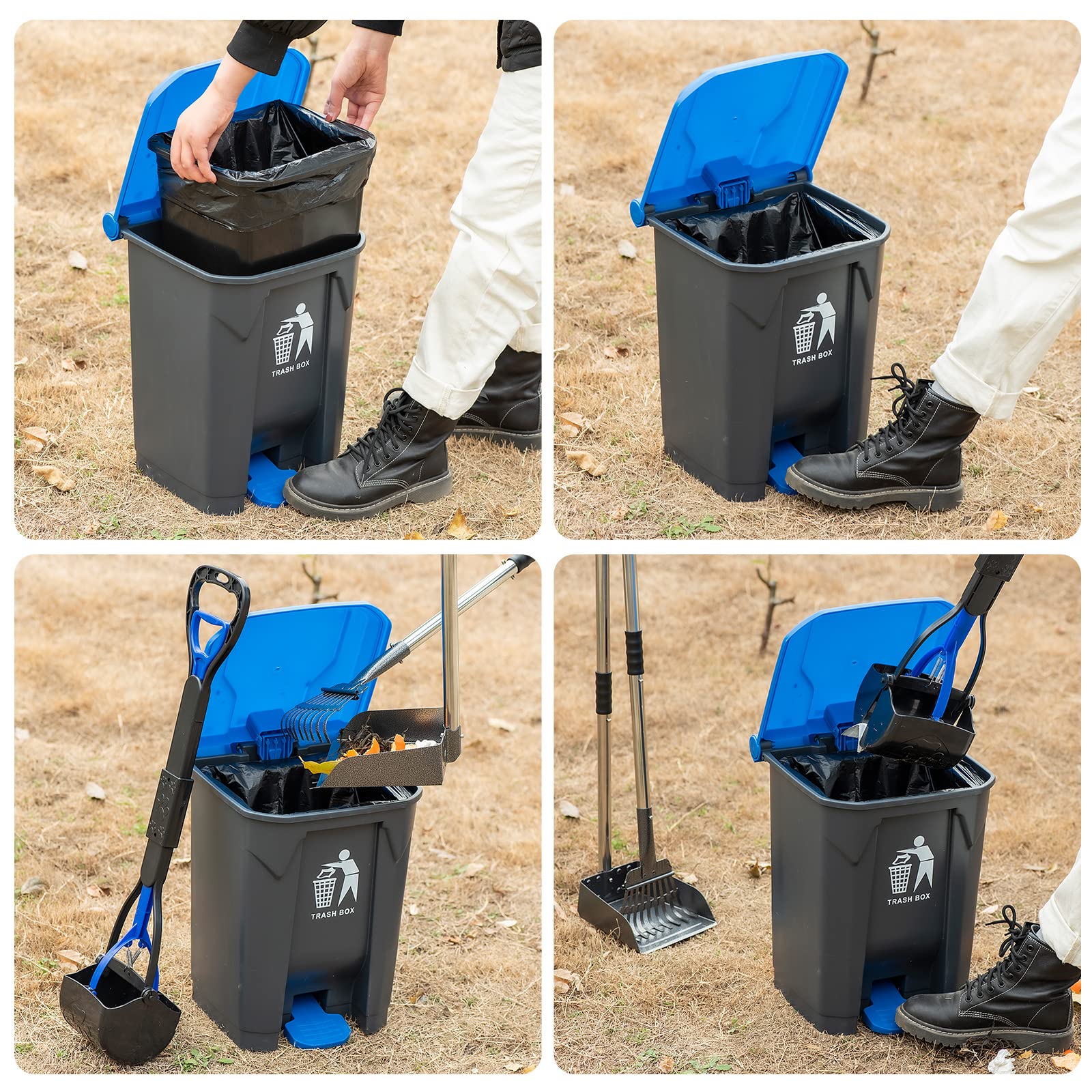 Timingila Pooper Scooper Large Bin,Metal Rake & Tray For Large & Small Dogs Non-Breakable Dog Poop Scooper With 20 Waste Bags Easy To Clean Pet Waste Use On Grass, Dirt Or Gravel - Pet Supplies