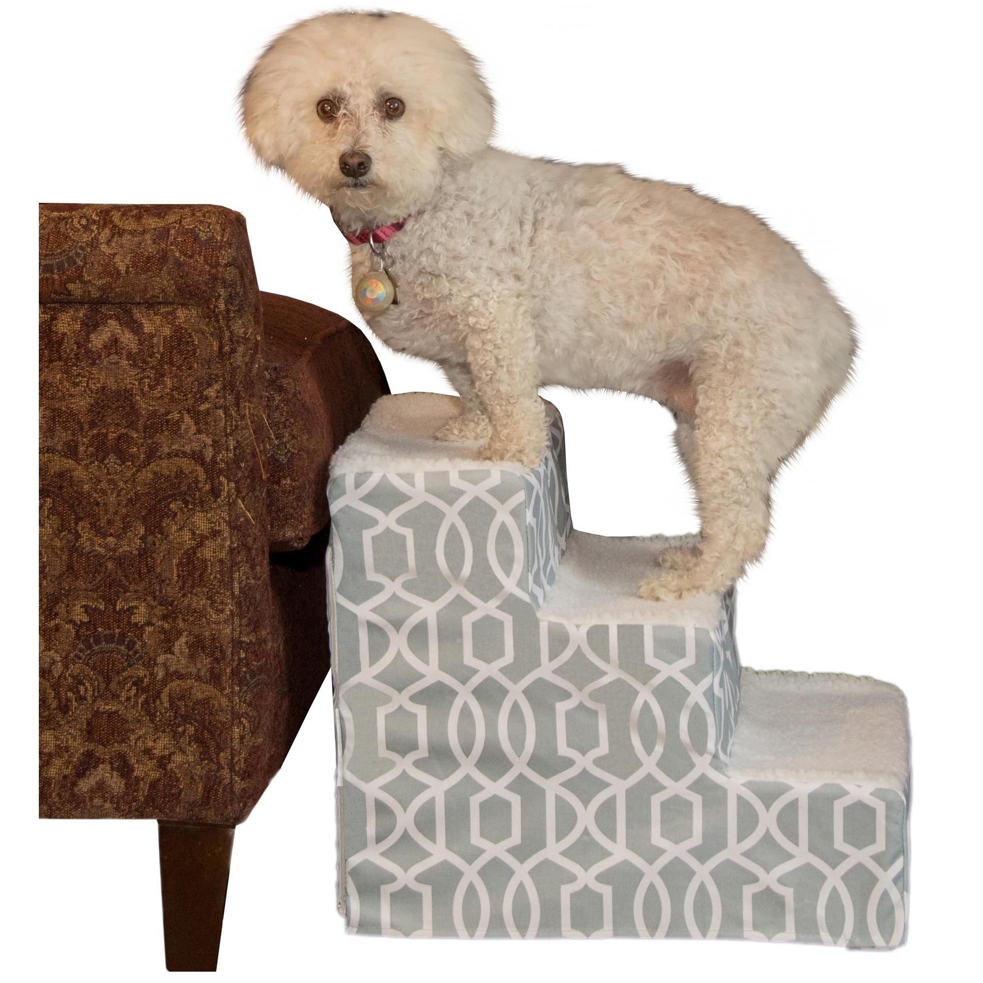 Pet Gear Soft Step Iii Pet Stairs, 3-Step For Pets Up To 50 Lb, Trellis Print, Mist
