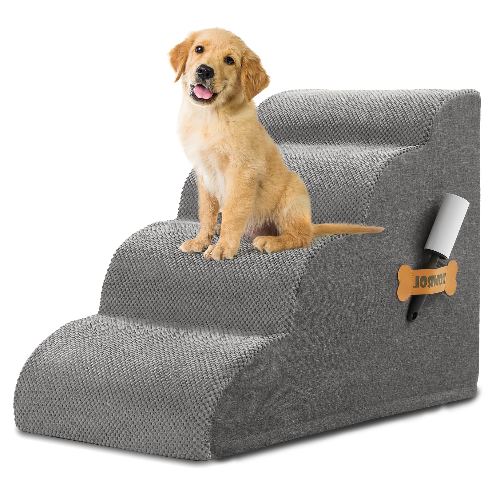 Dog Stairs, Romrol Dog Steps Ramp For High Bed And Couch, Dog Ramp With Durable Non-Slip Waterproof Fabric Cover, Pet Stairs For