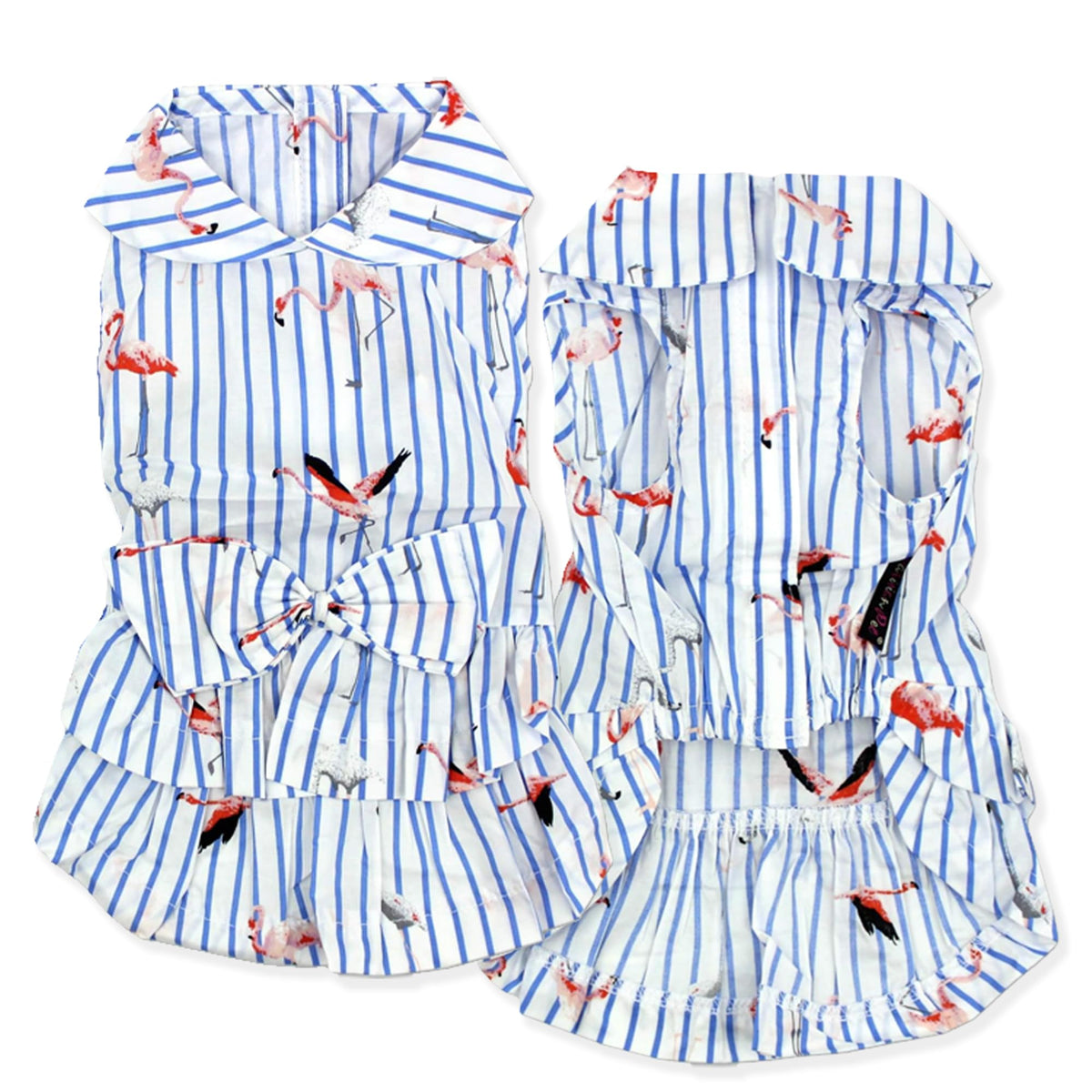 Parisian Pet Flamingo Dog Dress - Girly Dog Summer Dress - 100% Cotton, Lightweight Dog Beach Outfit - Sleeveless Dog Clothes - 