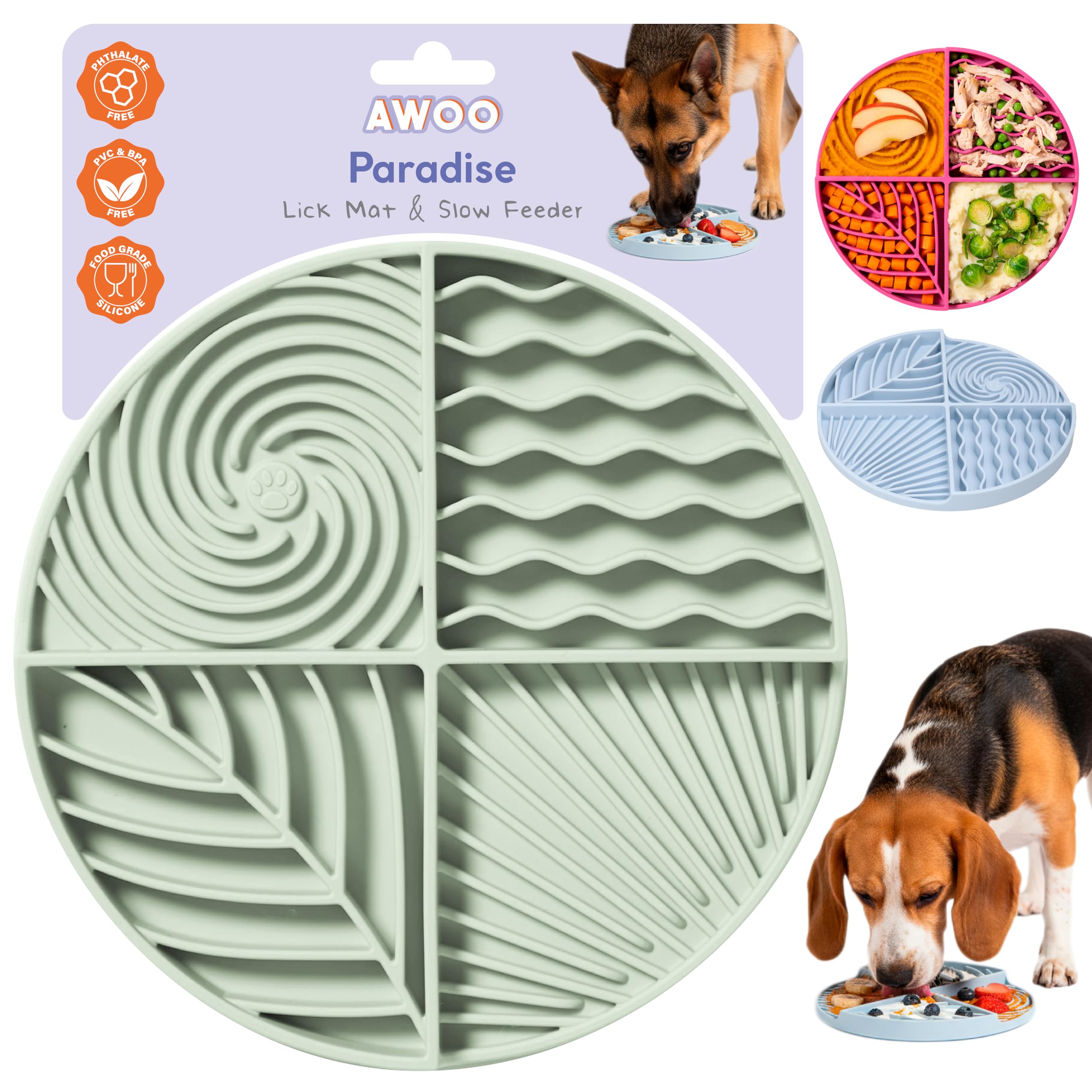 Awoo Paradise Silicone Dog & Cat Lick Mat & Slow Feeder with Suction Cups, Non-Slip, Dishwasher Safe, Extend Mealtime, Reduce An