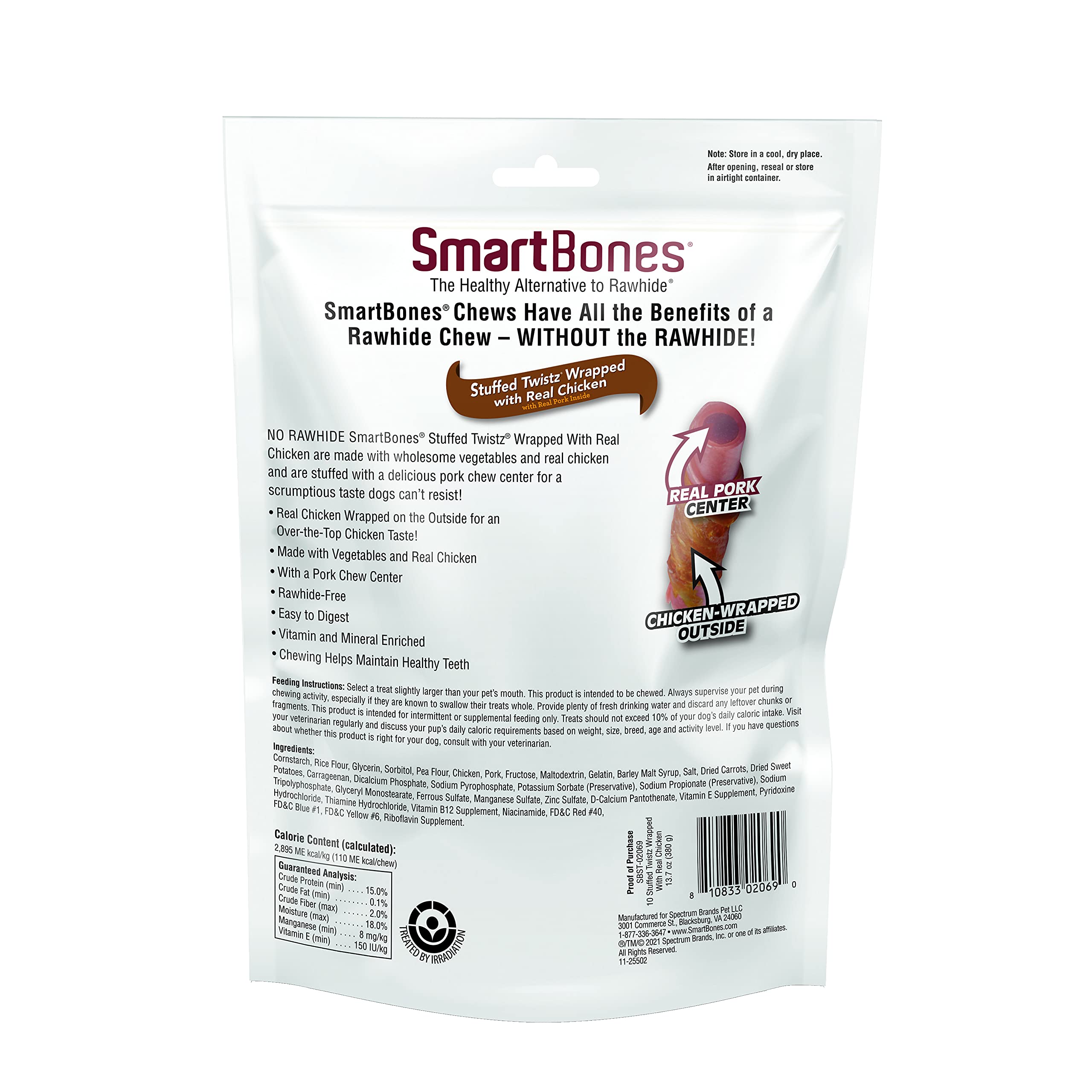 SmartBones Stuffed Twistz Vegetable and Chicken Wrapped Pork Rawhide Free Dog Chew - 10 count