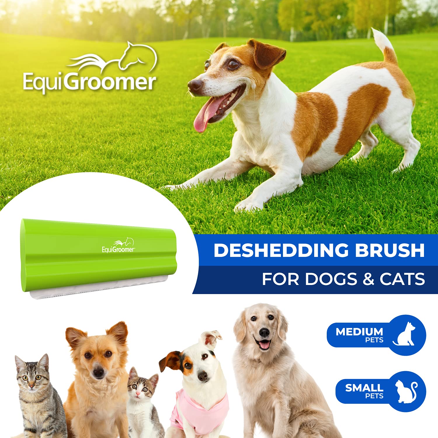 EquiGroomer Deshedding Brush - Lime Green, 5 Tool for Dogs & Cats, Removes Loose Fur & Dirt, Ideal for All Coat Types