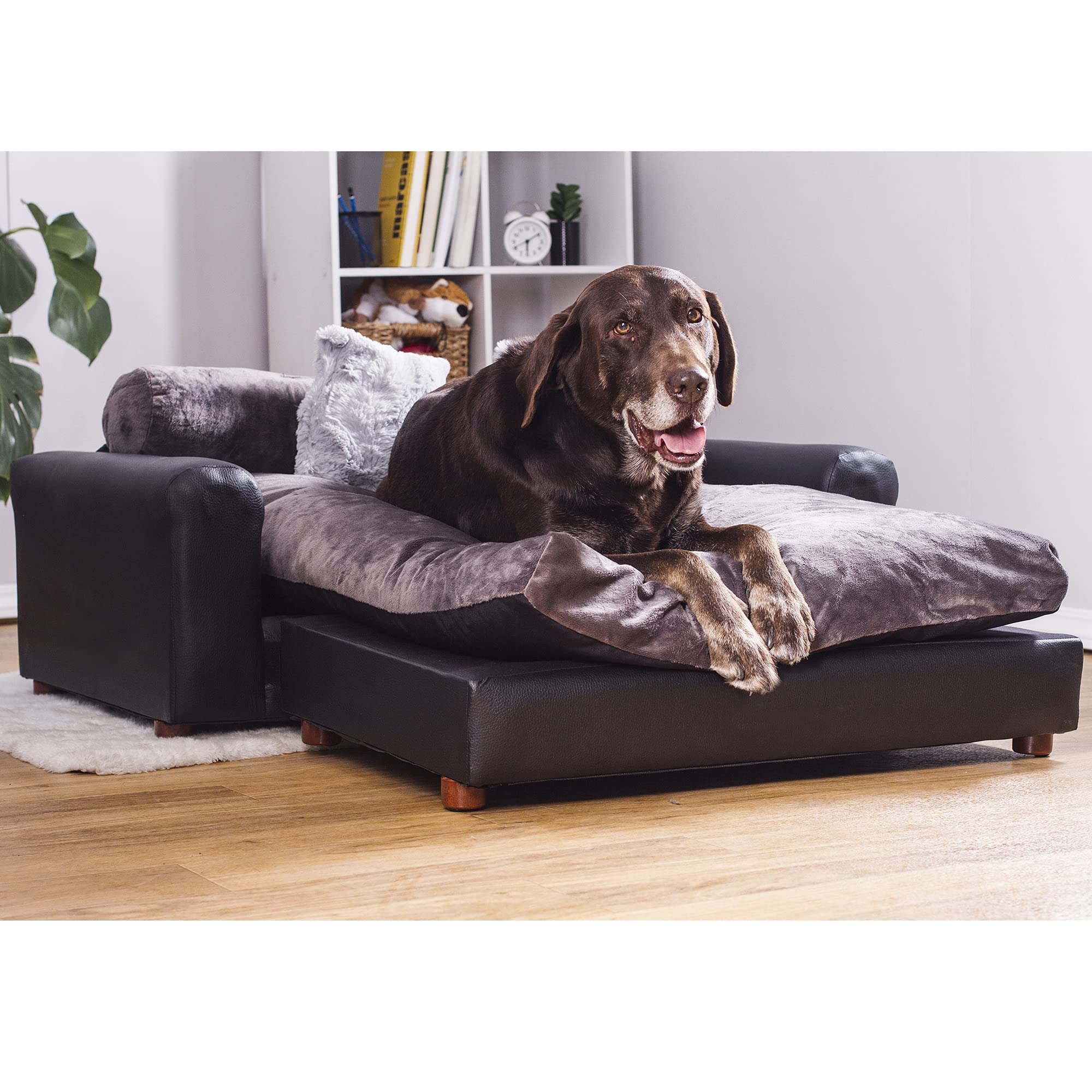 Moots Premium Leatherette Pets Sofa, Black/Charcoal, X-Large