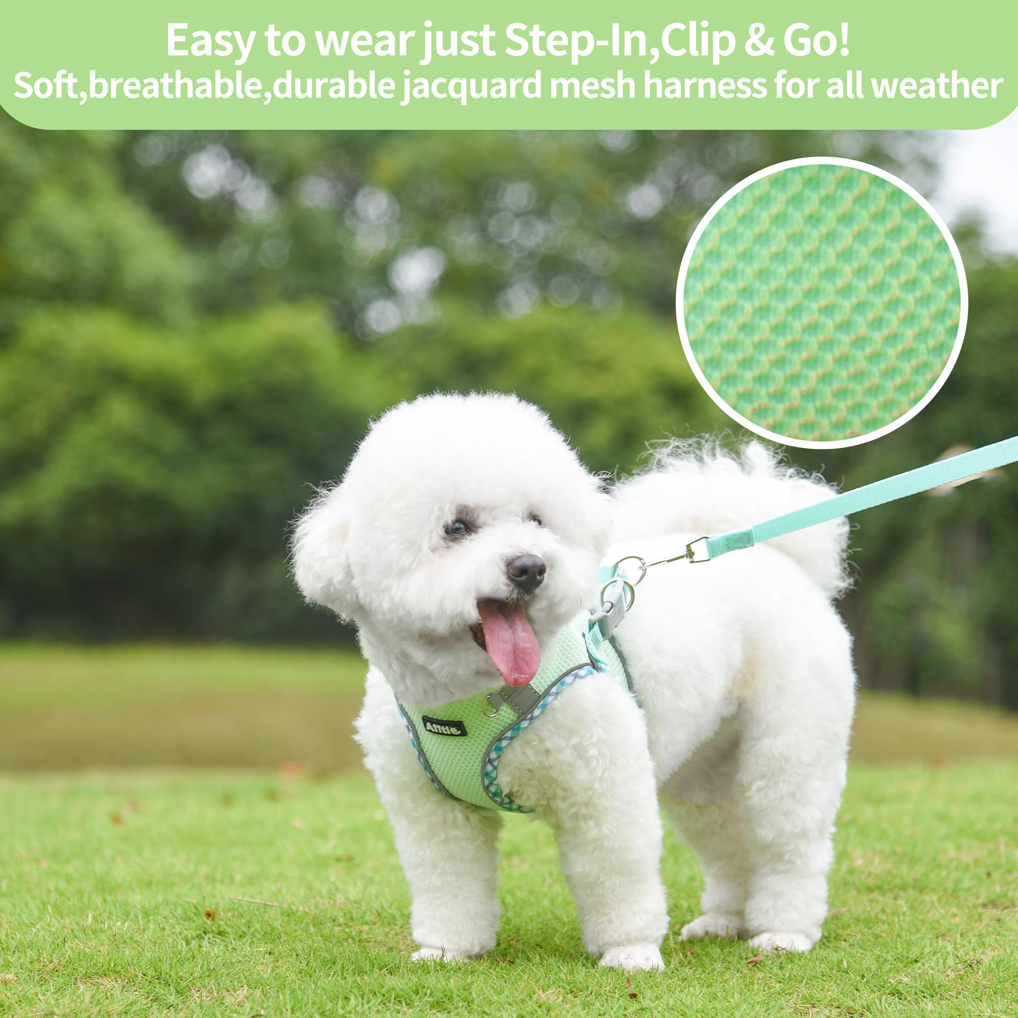 Aiitle Small Dog Harness - Breathable Double-Layer Jacquard No-Choke Vest, Durable Anti-Tear Fabric With Reflective Trim - Perfe