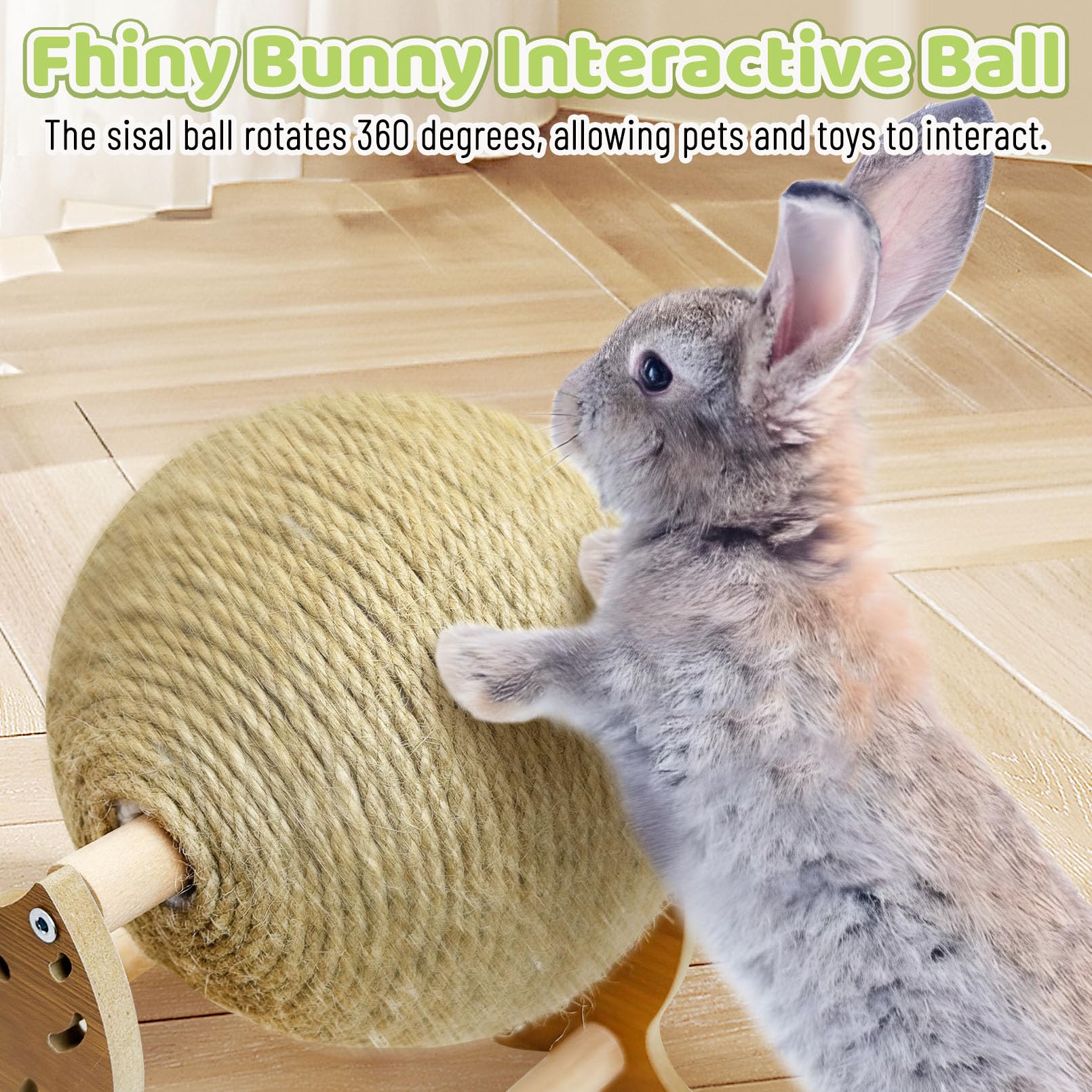 Fhiny Rabbit Scratch Toy, Natural Sisal Bunny Toy Rabbit Scratching Ball Cute Sisal Bunny Claw Scratcher Ball Rabbit Enrichment