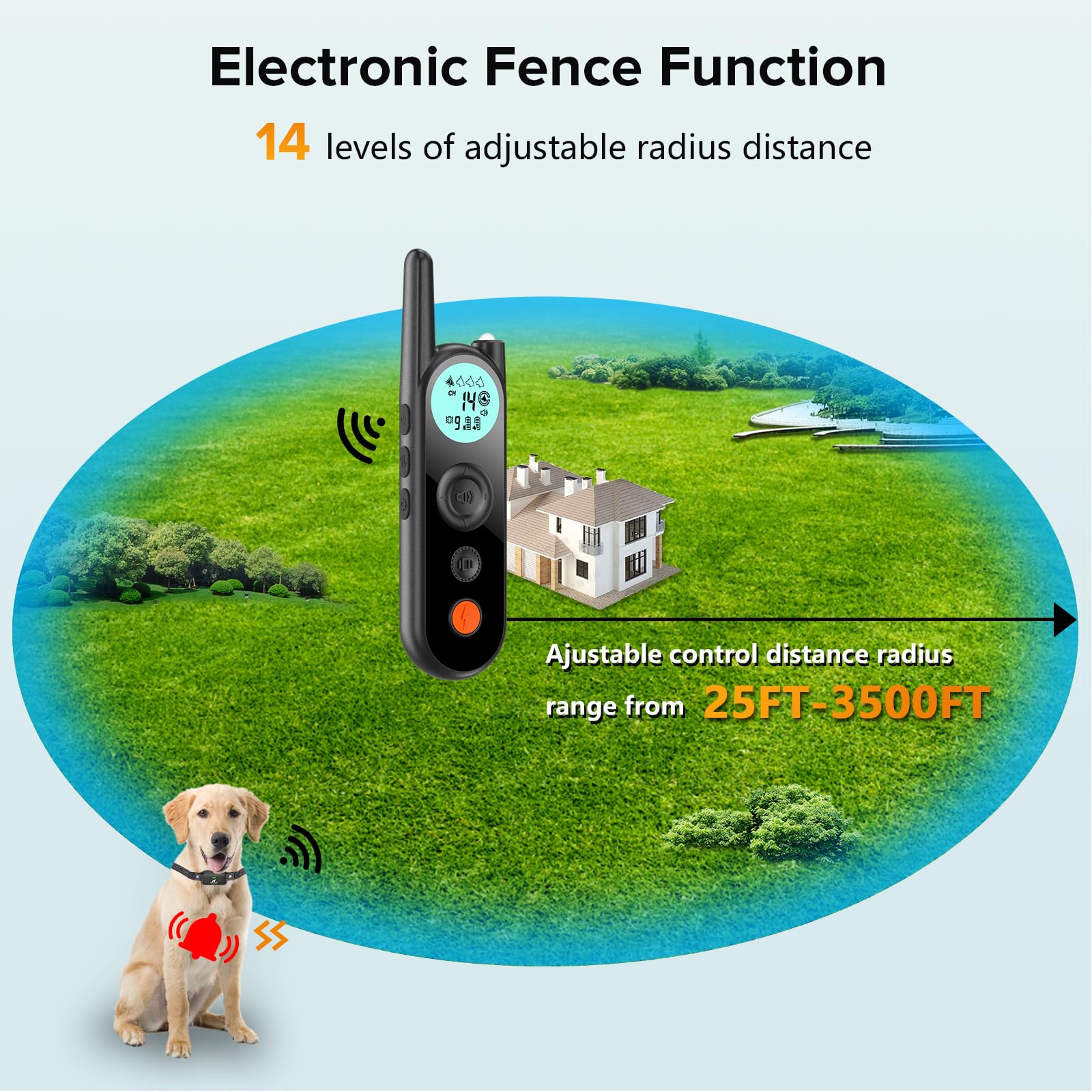 Wireless Dog Fence System - 25Ft To 3500Ft, Electric Fence For Dogs, Dog Shock Collar With Remote, 3 Safe Training Modes (Beep,V