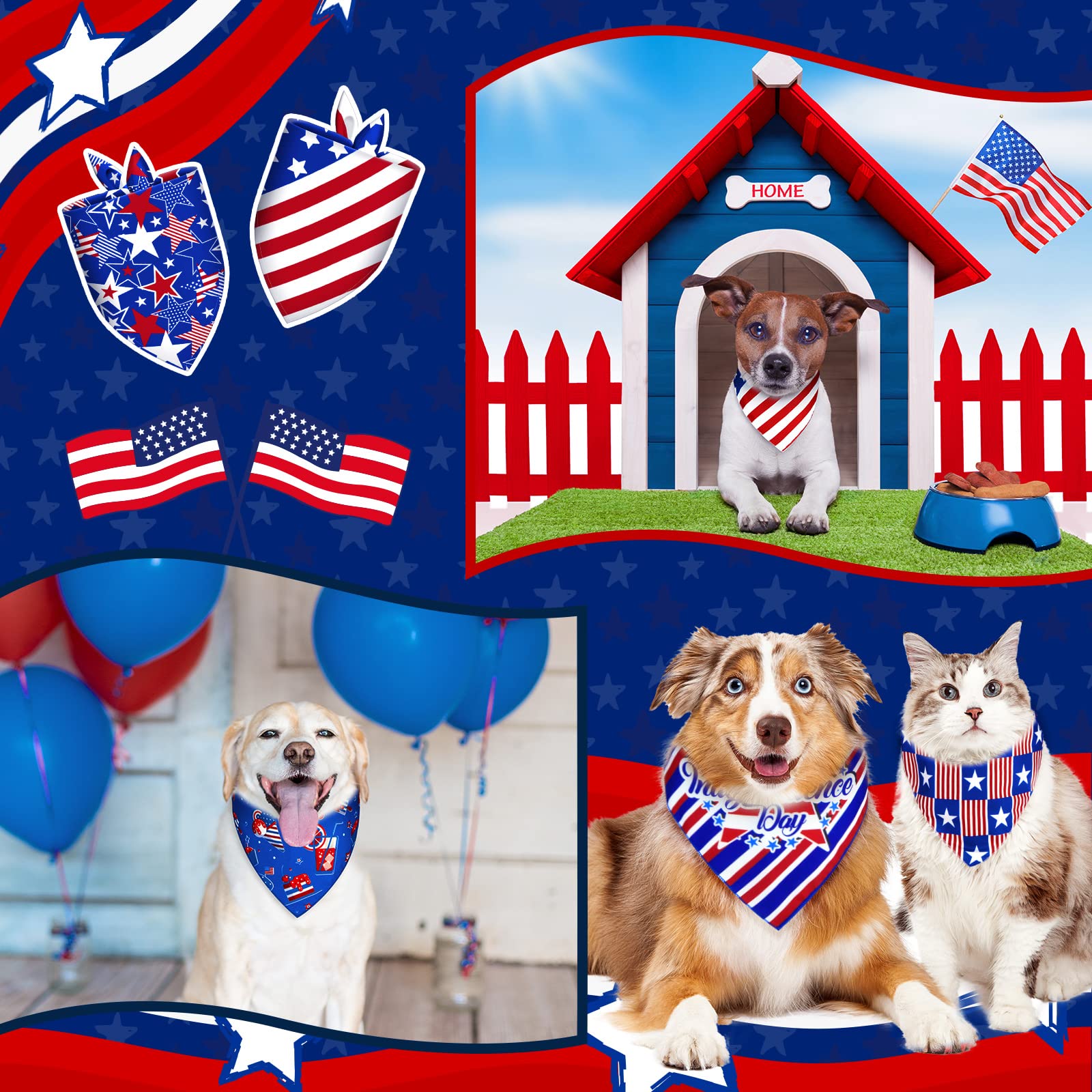 60 Pcs 4Th Of July Dog Bandanas Bulk American Flag Pet Scarf Triangle Bibs Holiday Puppy Neckerchief Washable Adjustable Patriot