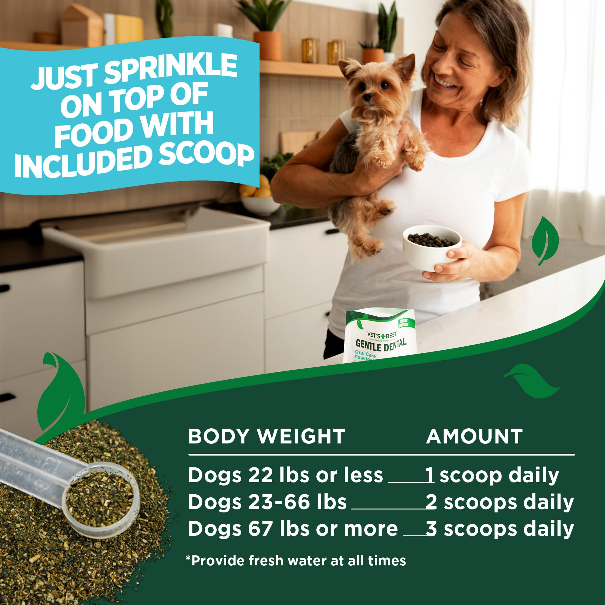 Vets Best Dog Teeth Cleaning Powder, Brush-Free Canine Teeth Cleaner & Breath Freshener, Plaque Remover for Teeth, Dog Dental Po