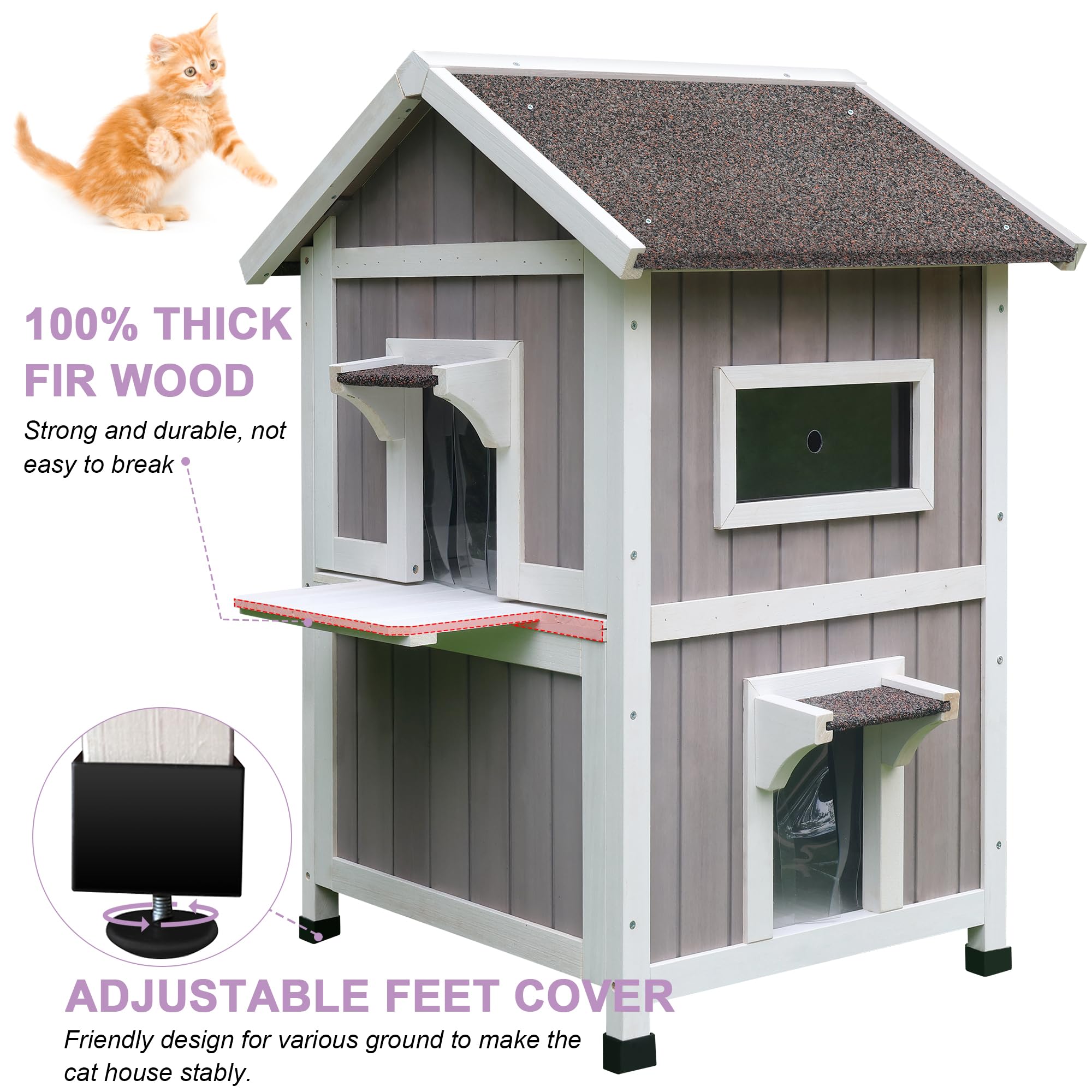 Hicaptain Outdoor Cat House For Outdoor Cats, Large Outside Weatherproof Feral Cat Shelter Fot Multiple Cats, Unique Wooden Cat
