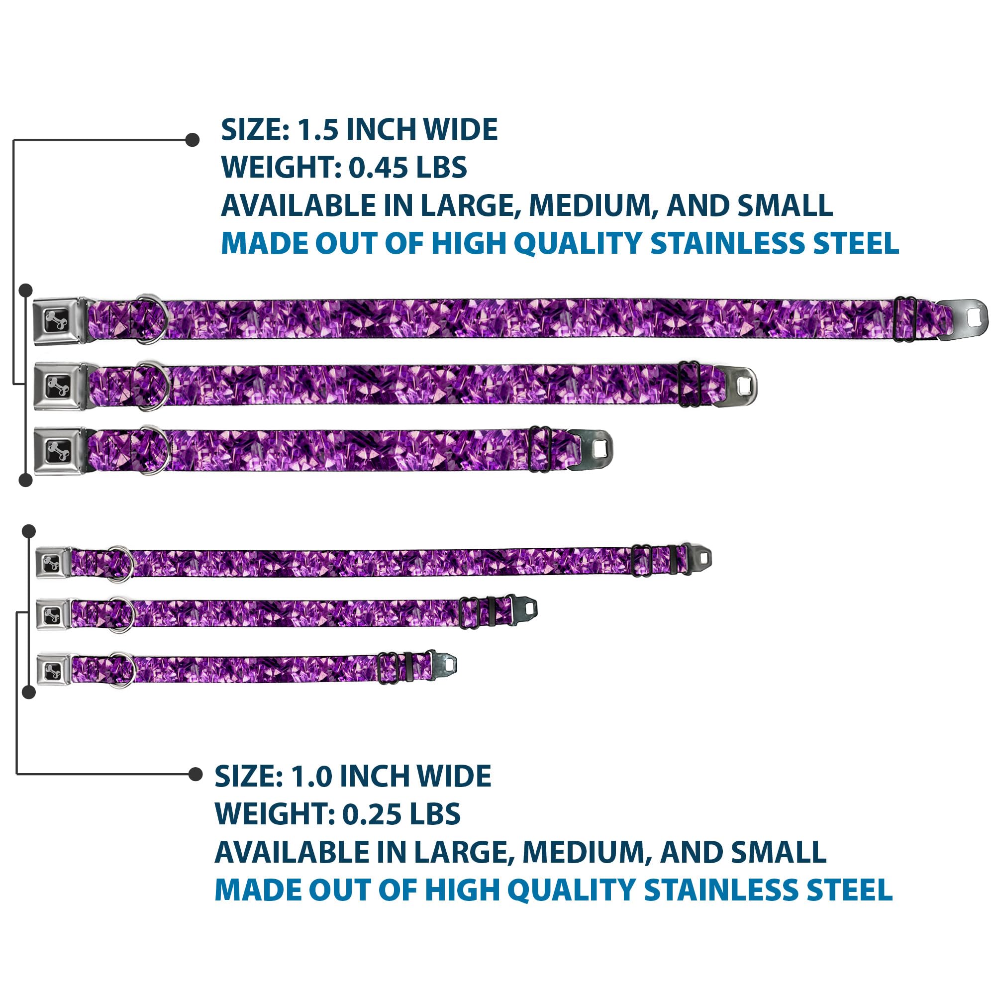 Buckle-Down Seatbelt Buckle Dog Collar - Crystals Purples - 1 Wide - Fits 9-15 Neck - Small