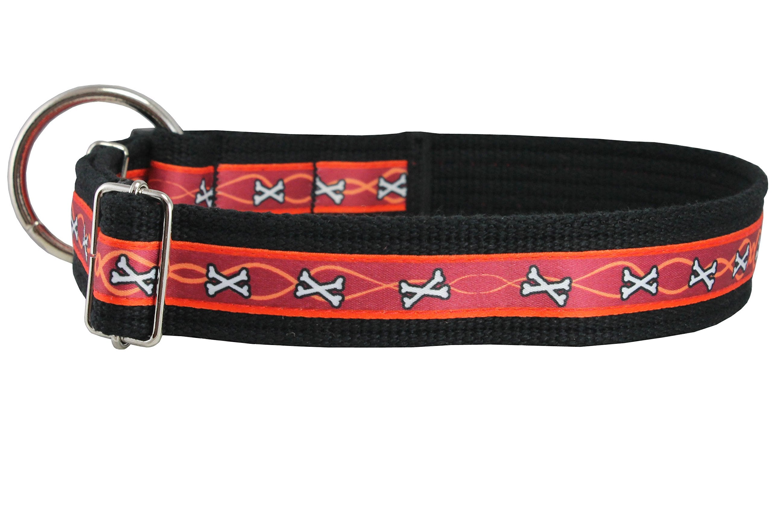 Cotton Web Adjustable Dog Collar 2 Sizes Medium To Xxlarge, Burgundy Bones Pattern (Medium/Large: 14'-20')