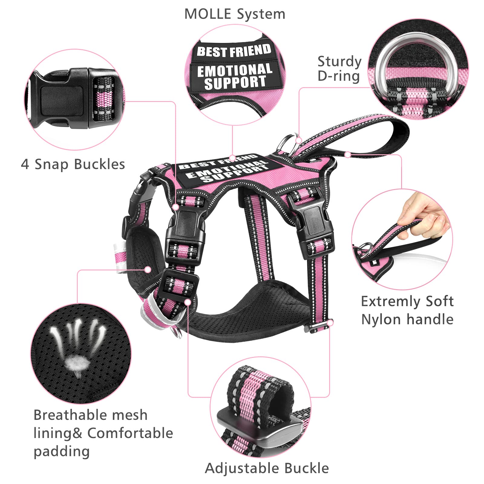 Winsee Service Dog Vest No Pull Dog Harness With 7 Dog Patches, Reflective Pet Harness With Durable Soft Padded Handle For Train