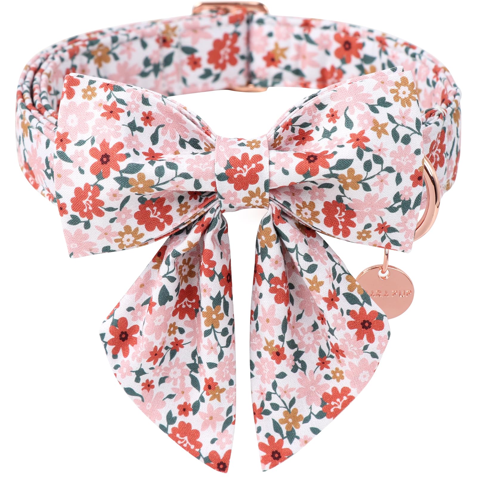 Up Urara Pup Flower Bowtie Dog Collar With Metal Buckle - Summer Comfortable Cotton Collar For Puppy Boy Girl, Xl