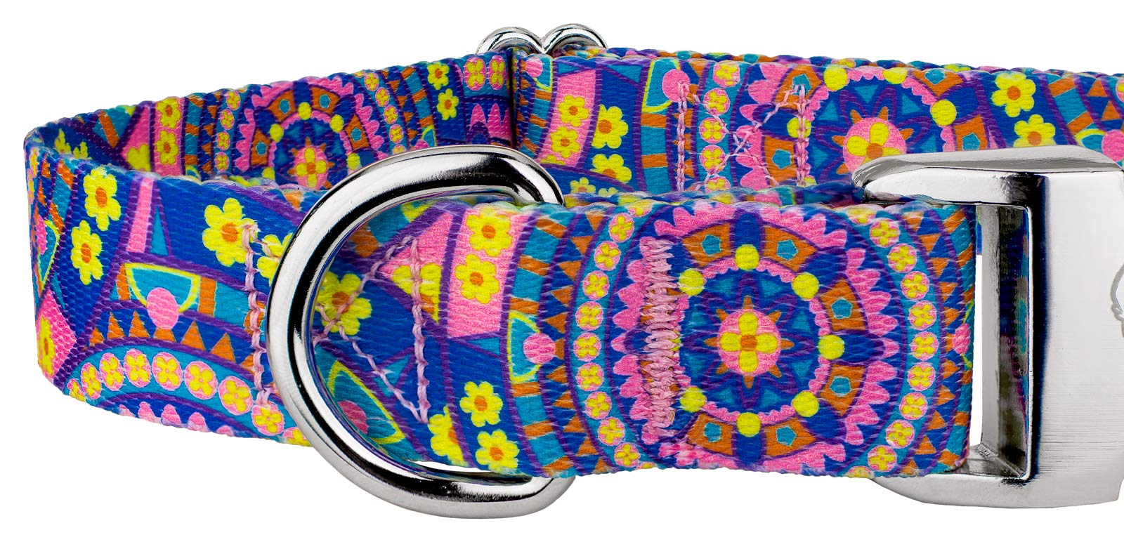 Country Brook Petz - Blue Boho Mandala Premium Dog Collar And Leash Set - Groovy Collection Featuring Far Out Designs (1 Inch, M