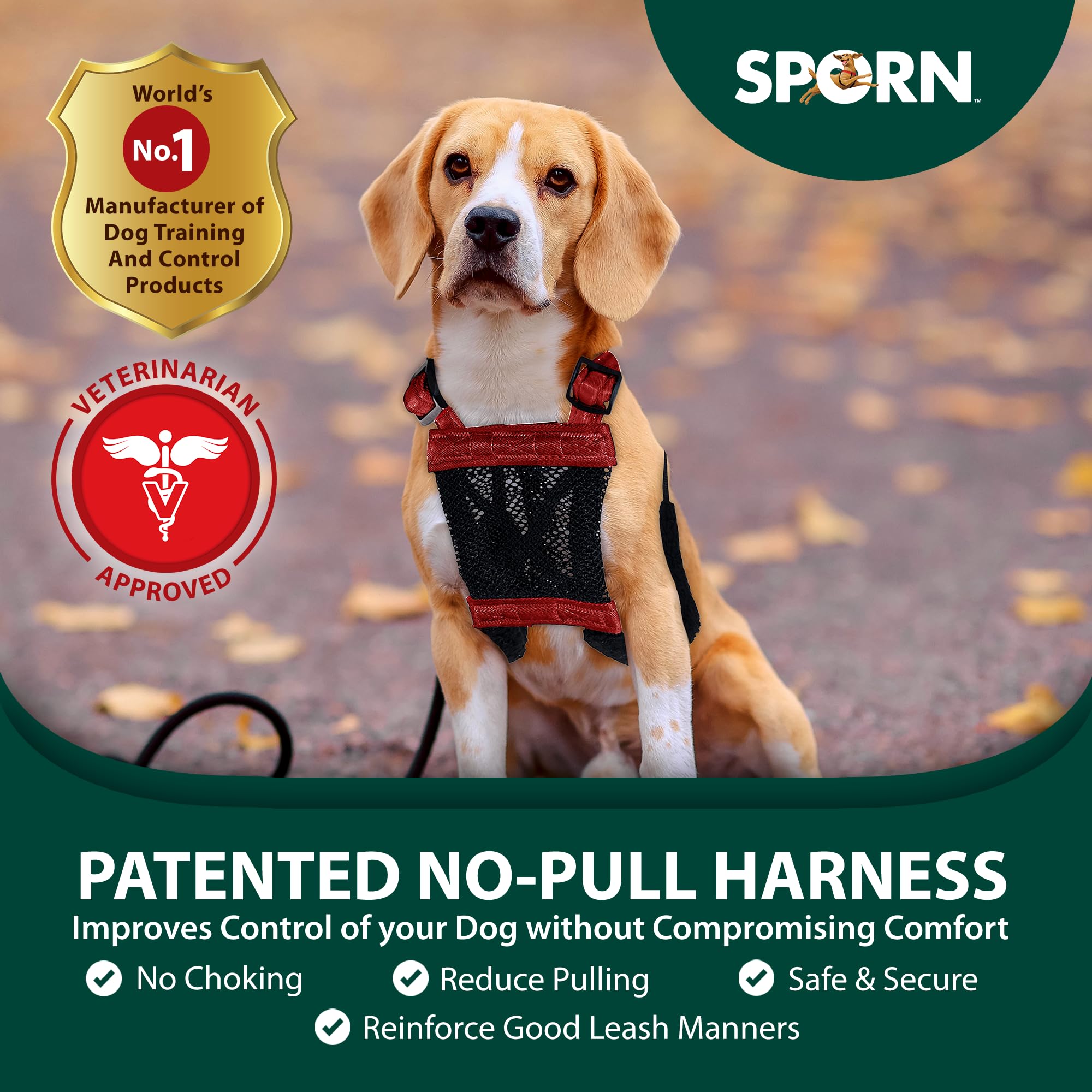 Sporn No Pull Dog Harness For Medium-Sized Dog - Red Mesh, Durable Nylon, Breathable, Adjustable, Lightly Padded, Soft & Easy, H
