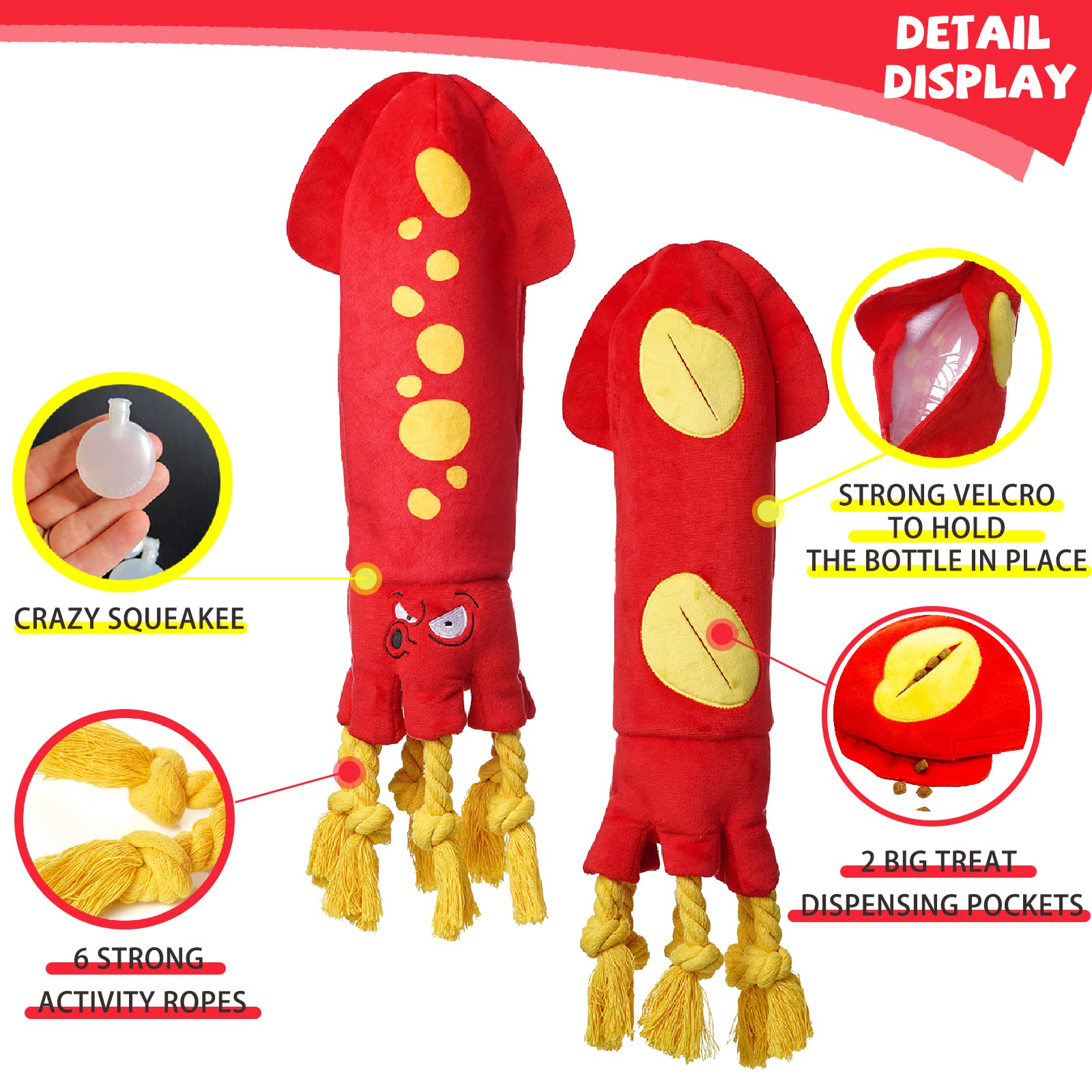 Water Bottle Dog Toys - Dog Puzzle Squeaky Enrichment Treat Dispensing Rope Snuffle Plush Toys,No Stuffing Chew Durable Soft Tee