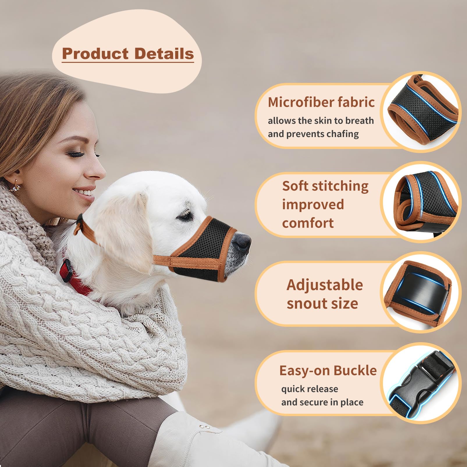 Heele Dog Muzzle For Small Medium Large Dogs, Soft Muzzle Breathable Dog Mouth Guard With Adjustable Strap And Fasten Buckle For