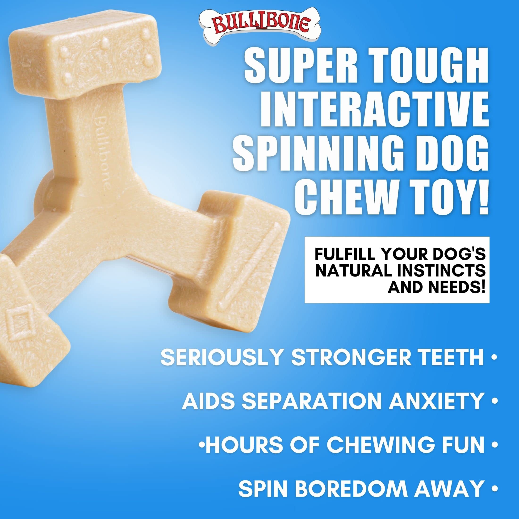 Bullibone Nylon Dog Chew Toy Spin-A-Bone - Interactive Dog Toy, Triggers Natural Instincts, And Improves Oral Health