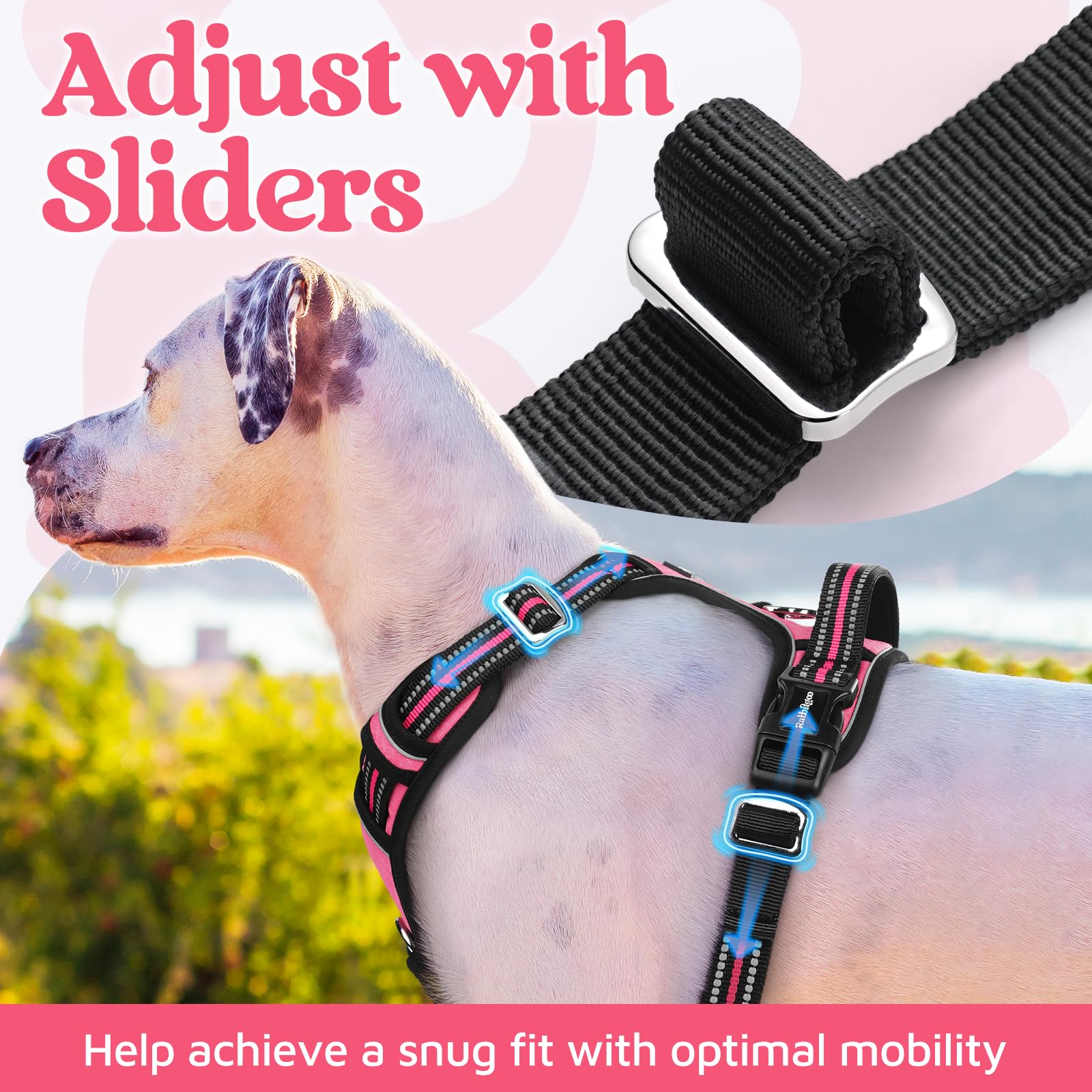 Rabbitgoo Dog Harness For Large Dogs, No Pull Pet Vest With 3 Buckles, Adjustable Soft Padded Pet Harness With Easy Control Hand