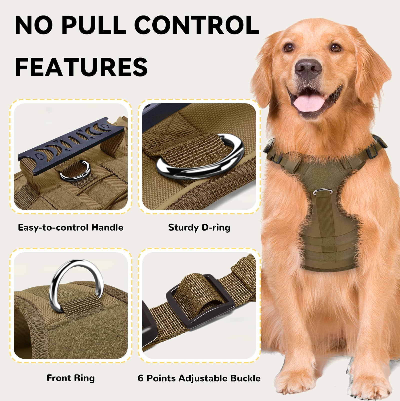 Xihan Tactical Dog Harness For Large Dogs,No Pull Adjustable Tactical Dog Harness And Leash Set,Reflective Dog Vest Harness For