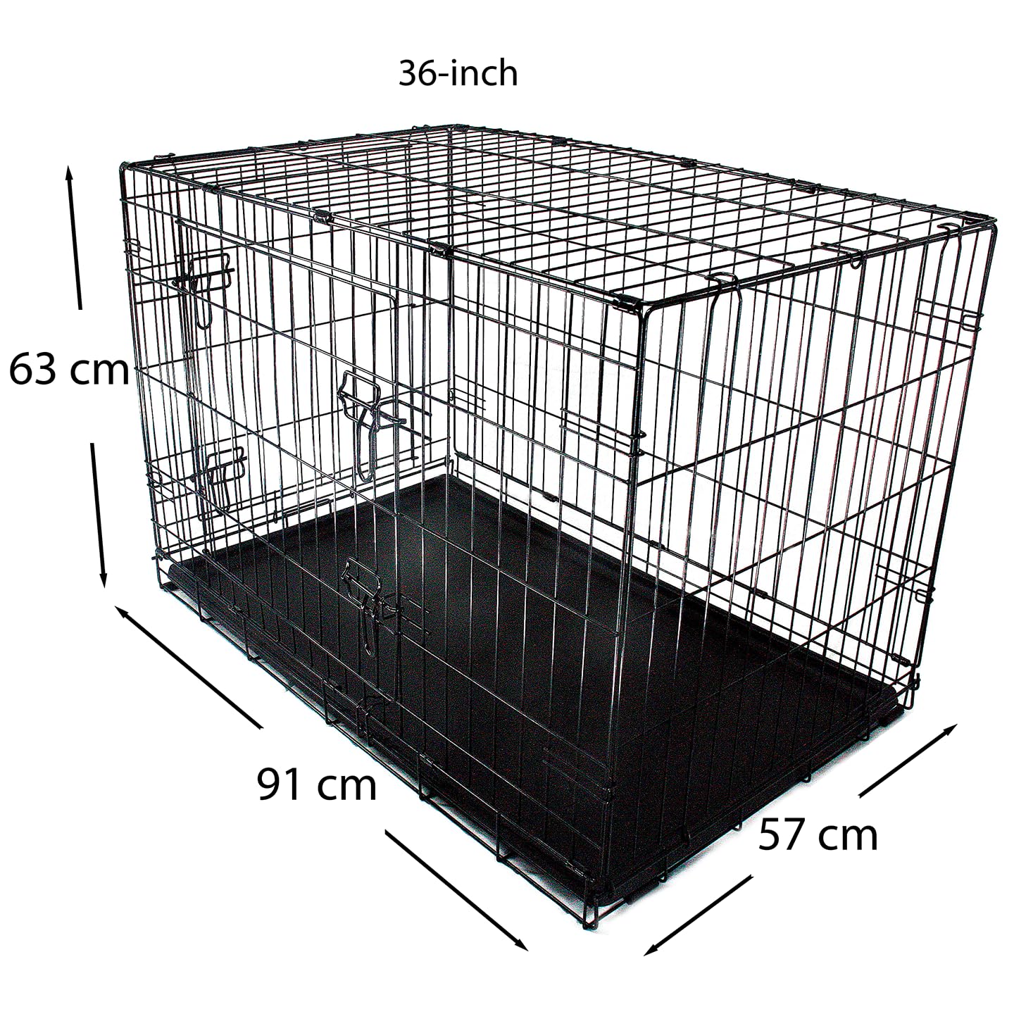 Shine Mount Dog Puppy Crate Large 36 Inch Black Metal Double Door Removable Abs Tray Folding Flat Cage Perfect Bed Training Pet Car Travel Easy Access Storage (Dog Crate Large 36 Inch/ Fast Delivery