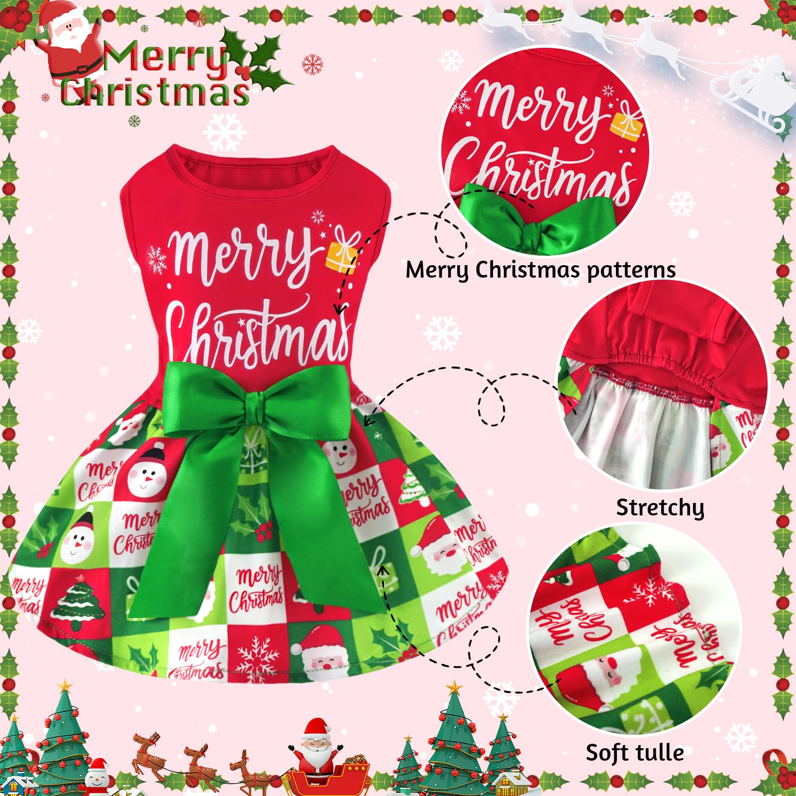 Xpudac Dog Christmas Outfit Dog Dress Holiday Puppy Clothes For Small Dogs Girl, Pet Costume Cat Outfits Green Red-Xxs