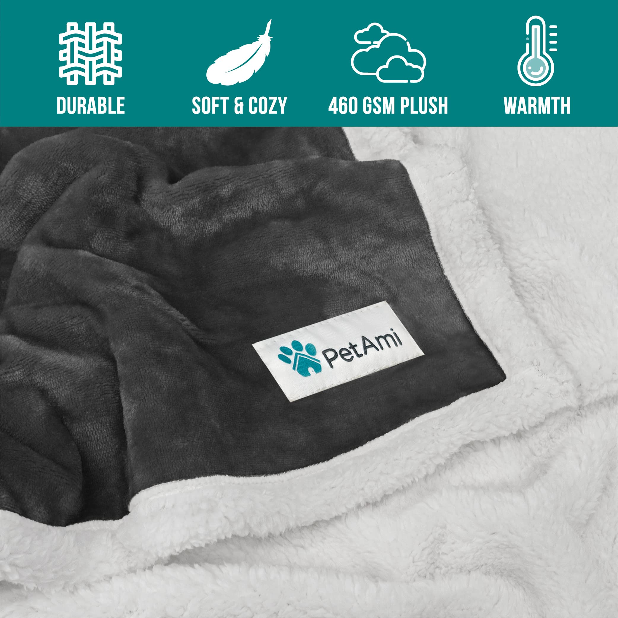 Petami Dog Blanket For Medium Large Dogs, Pet Bed Blanket Cat Puppy Kitten, Fleece Furniture Couch Cover Protector Sofa Car, Soft Sherpa Dog Throw Plush Reversible Washable, 40X60 Dark Gray