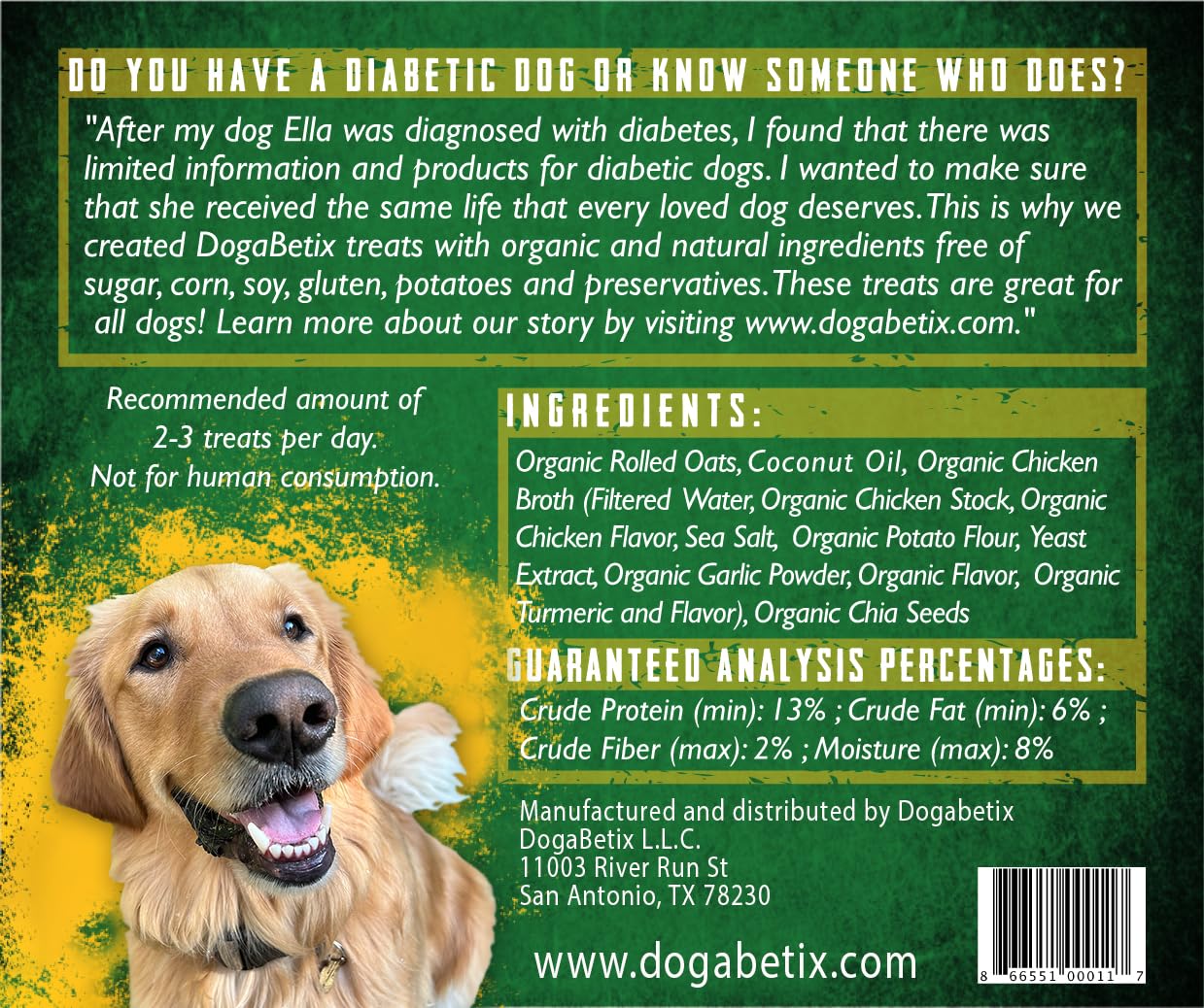 DogaBetix Ellas Diabetic Dog Treats New! XL Save $$! 1 lb (16 oz) Chicken Flavored -Vet Approved - Made in USA by Owners of Dia