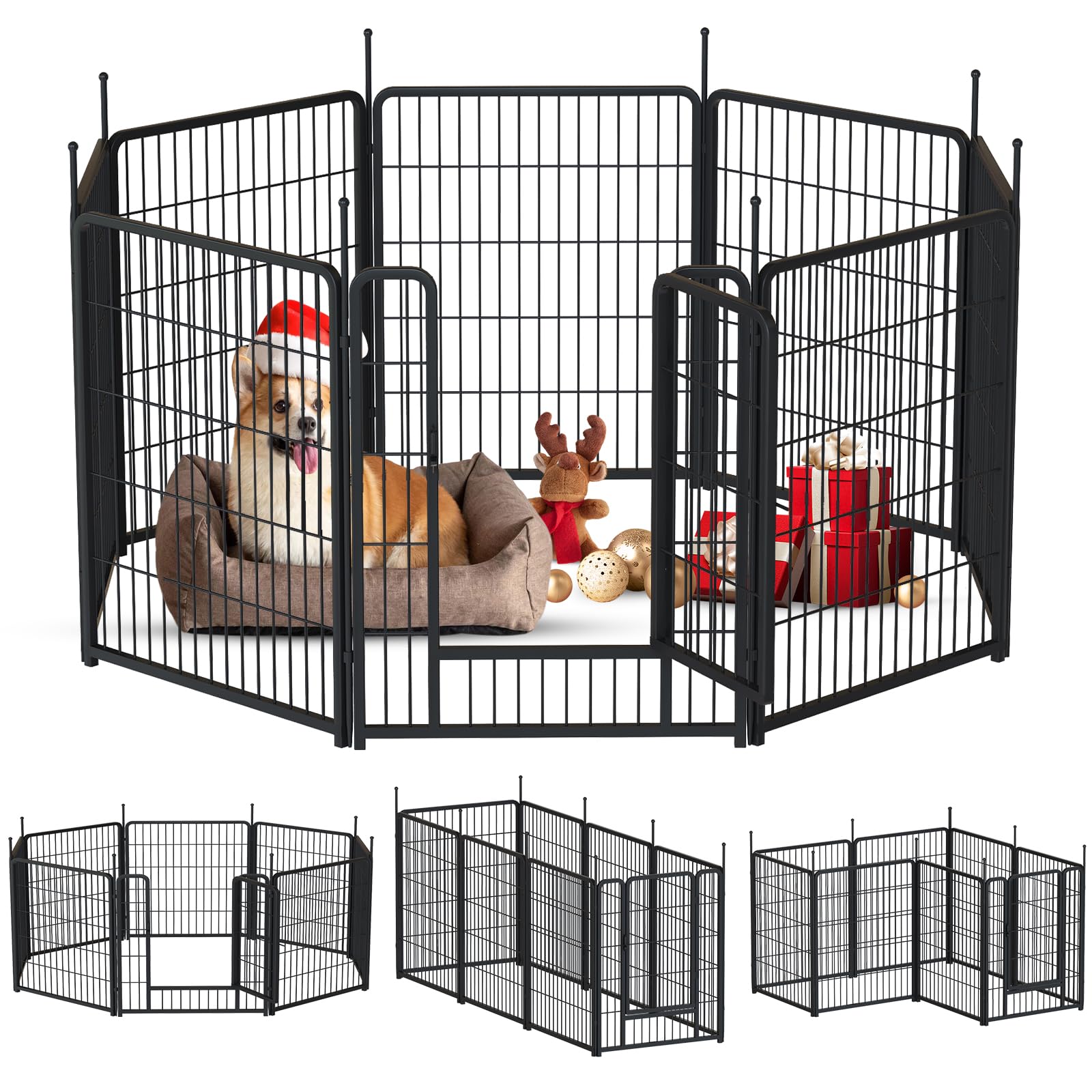 Awqm 32'' Dog Playpen Indoor/Outdoor, 8 Panels Metal Dog Fence With Doors, Portable Pet Dog Cage Outdoor Exercise Pen, Foldable 