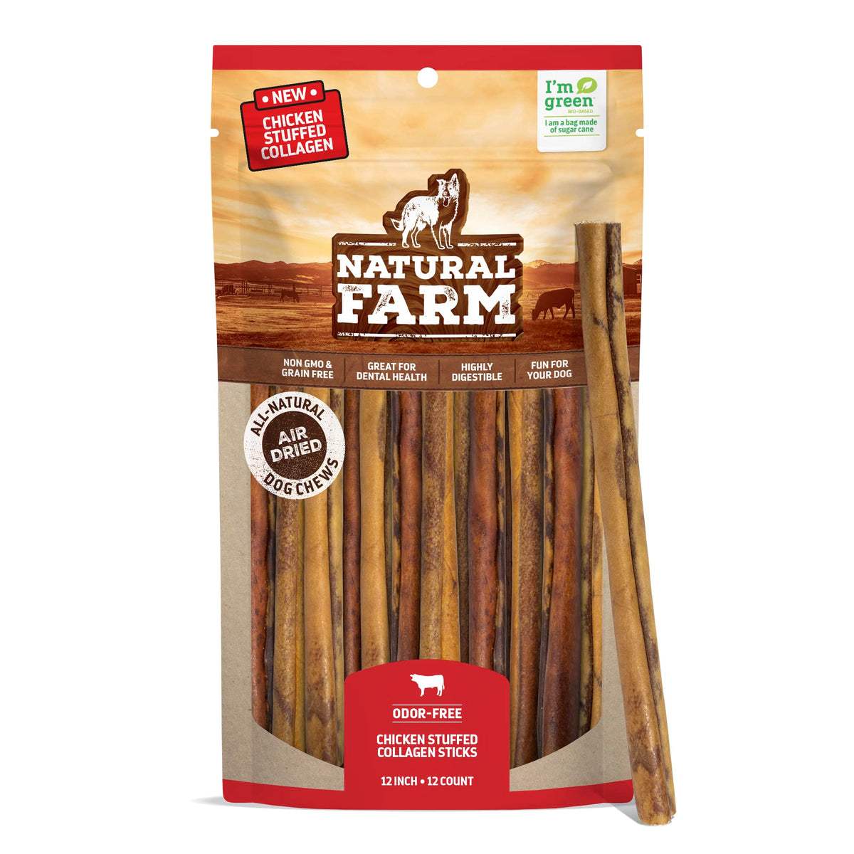 Natural Farm Chicken Stuffed Collagen Chews for Dogs (12 Inch, 12 Pack ...