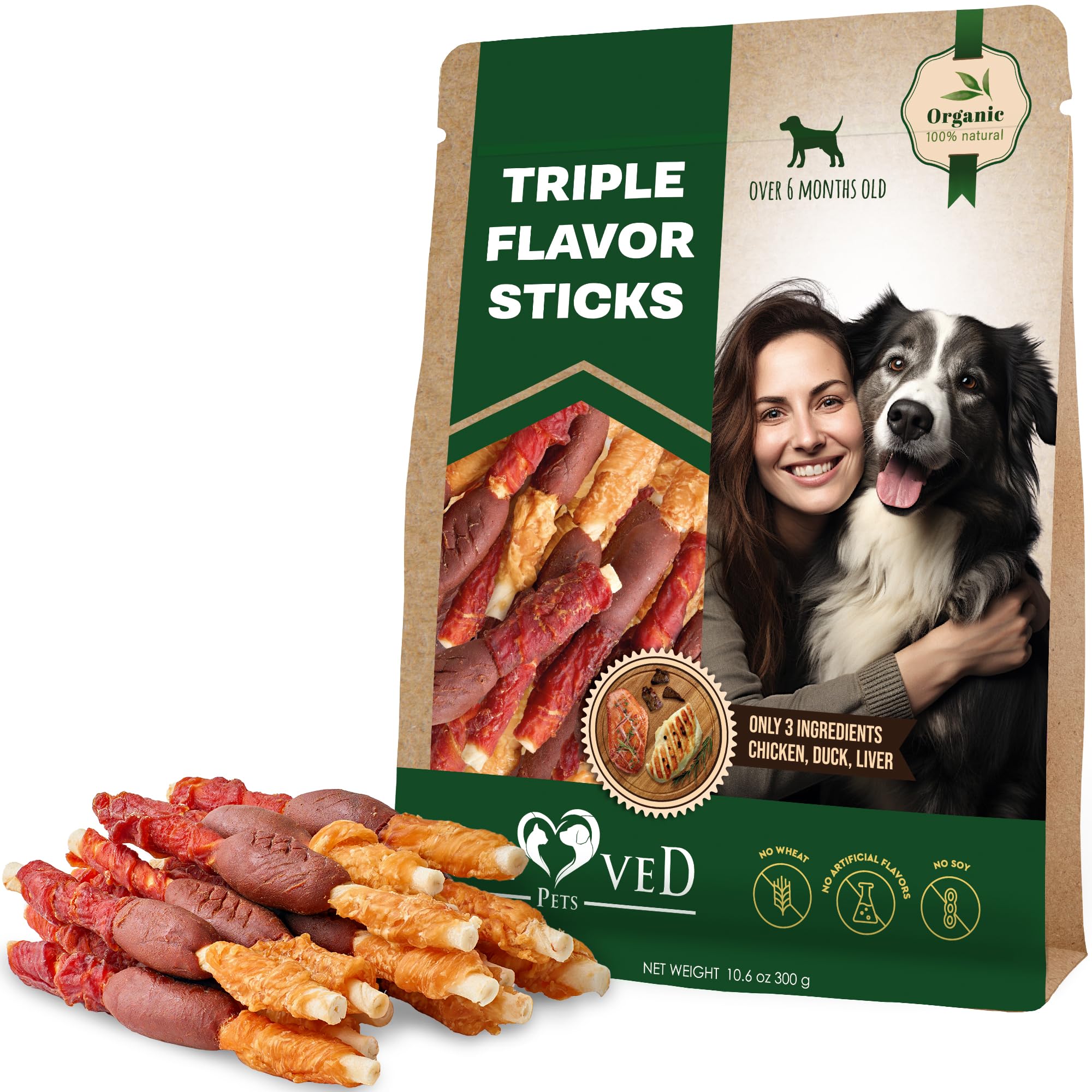 Dog Treats Rawhide Sticks Wrapped with Chicken 11 oz Pet Natural Chew Treats - Grain Free Meat & Human Grade Dried Snacks - Best