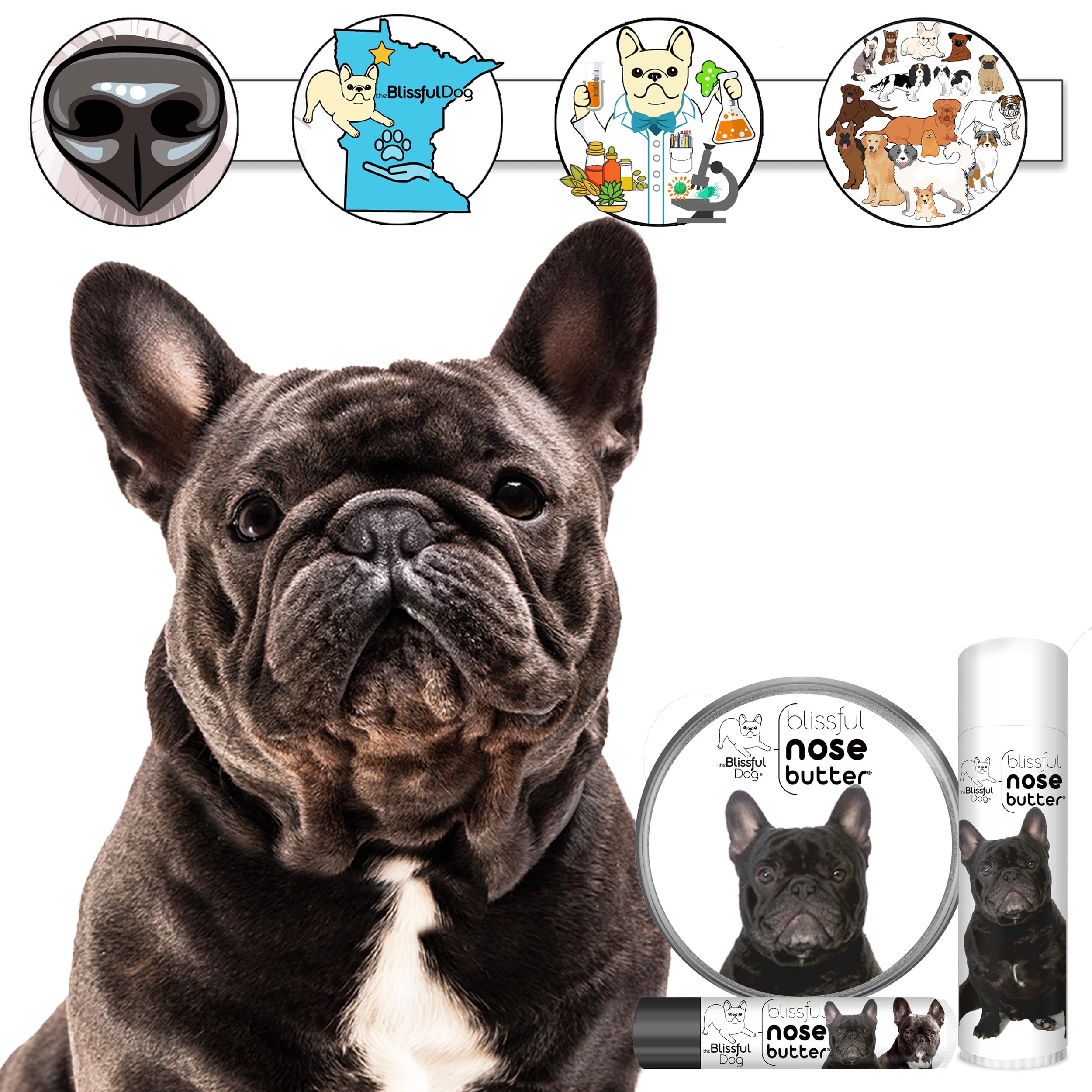 The Blissful Dog French Bulldog Brindle Unscented Nose Butter - Dog Nose Butter, 16 Ounce