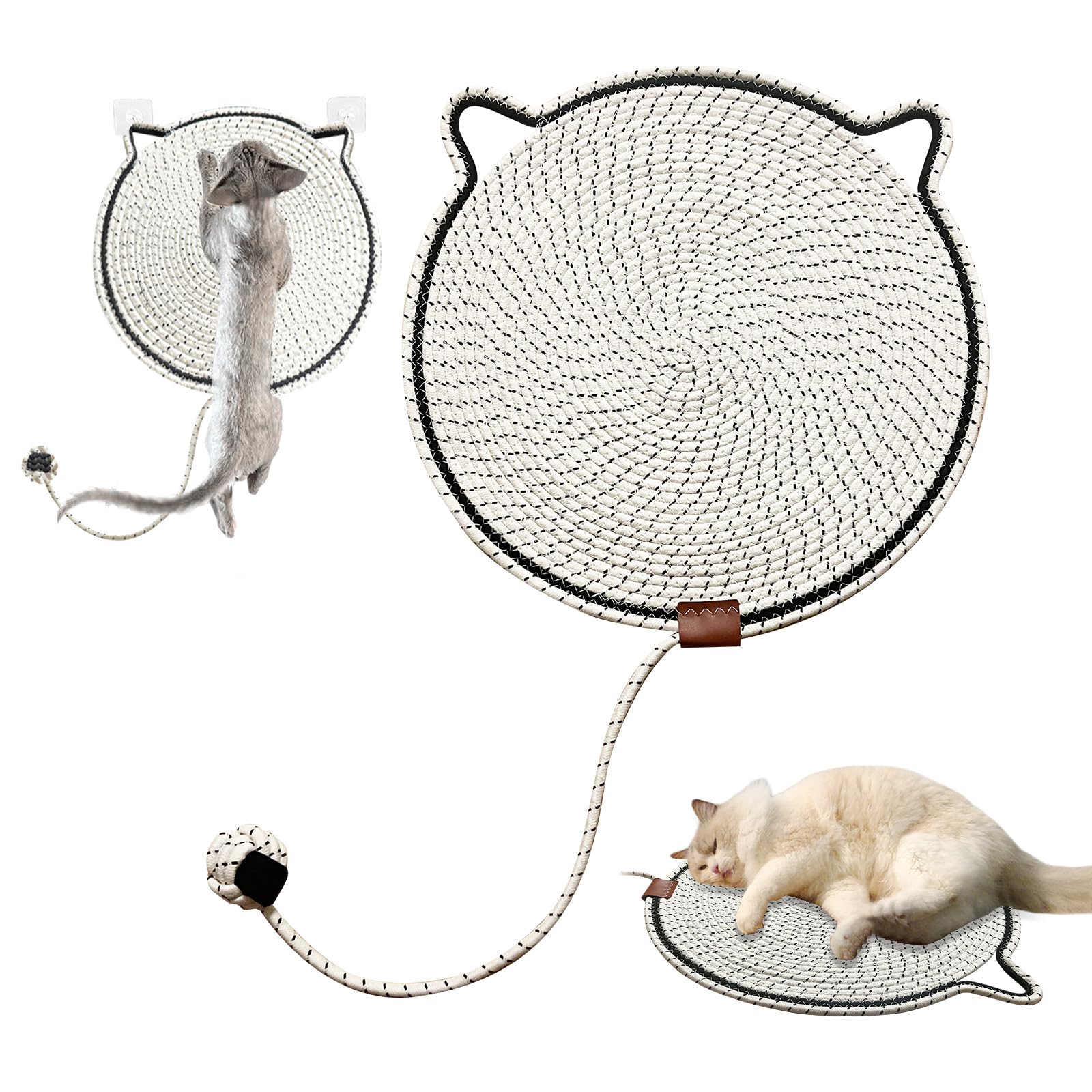 Goocare Cat Scratcher Mat With Cat Ball Toy, 17 Size Natural Cotton Rope Scratcher Pad For Indoor Cats, Cat Furniture Protector 