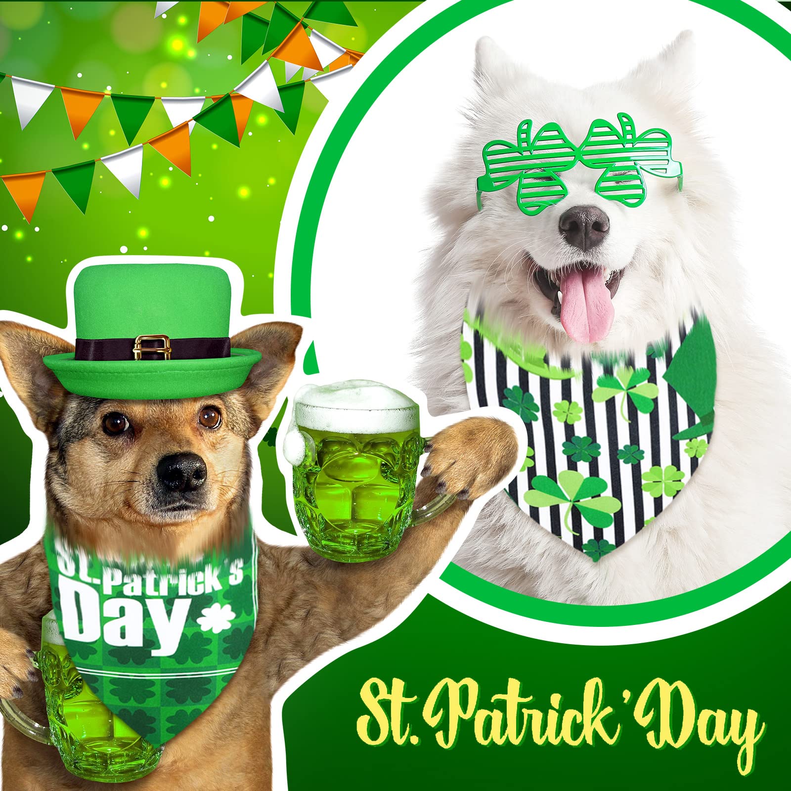 20 Pcs St. Patrick'S Day Dog Bandana Pet Scarf Washable Triangle Bibs Shamrock Scarfs Adjustable Pet Triangle Washable Kerchief