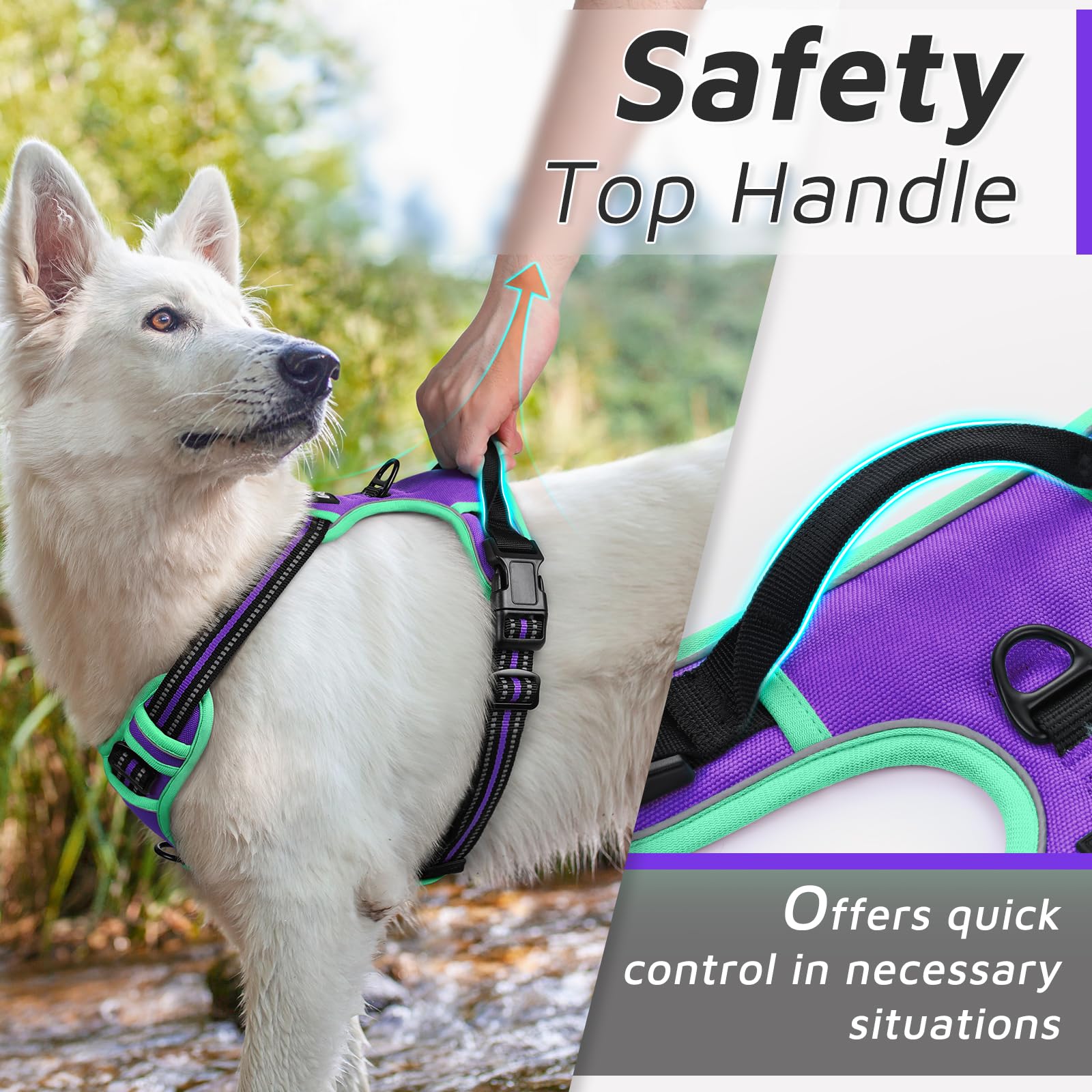 Eagloo Dog Harness For Large Dogs, No Pull Service Vest With Reflective Strips And Control Handle, Adjustable And Comfortable Fo