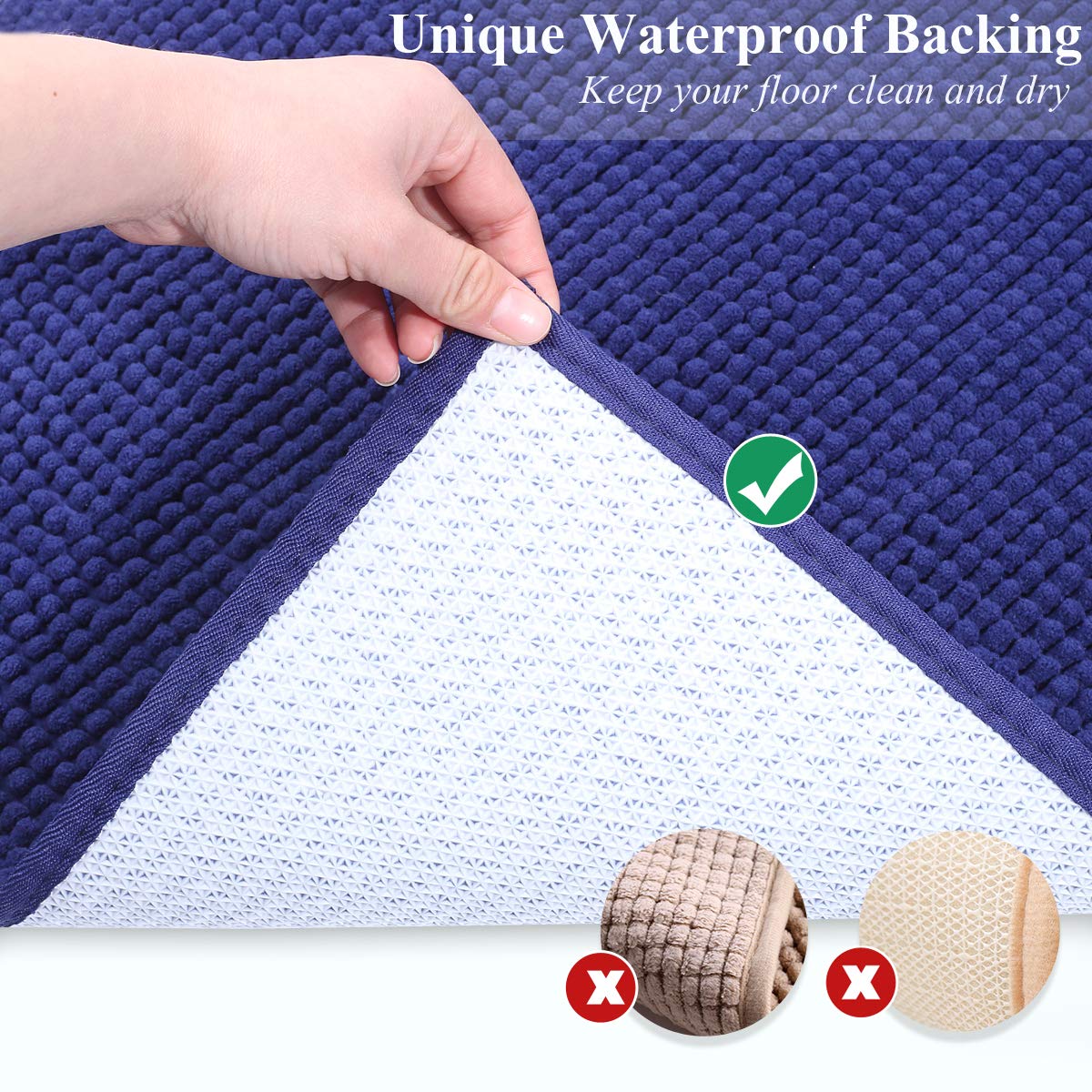 Vivaglory Large Cat Litter Mat 35'× 25', Waterproof & Washable Cat Mat For Litter Box, Super Soft For Cat Paws, Large, Navy Blue