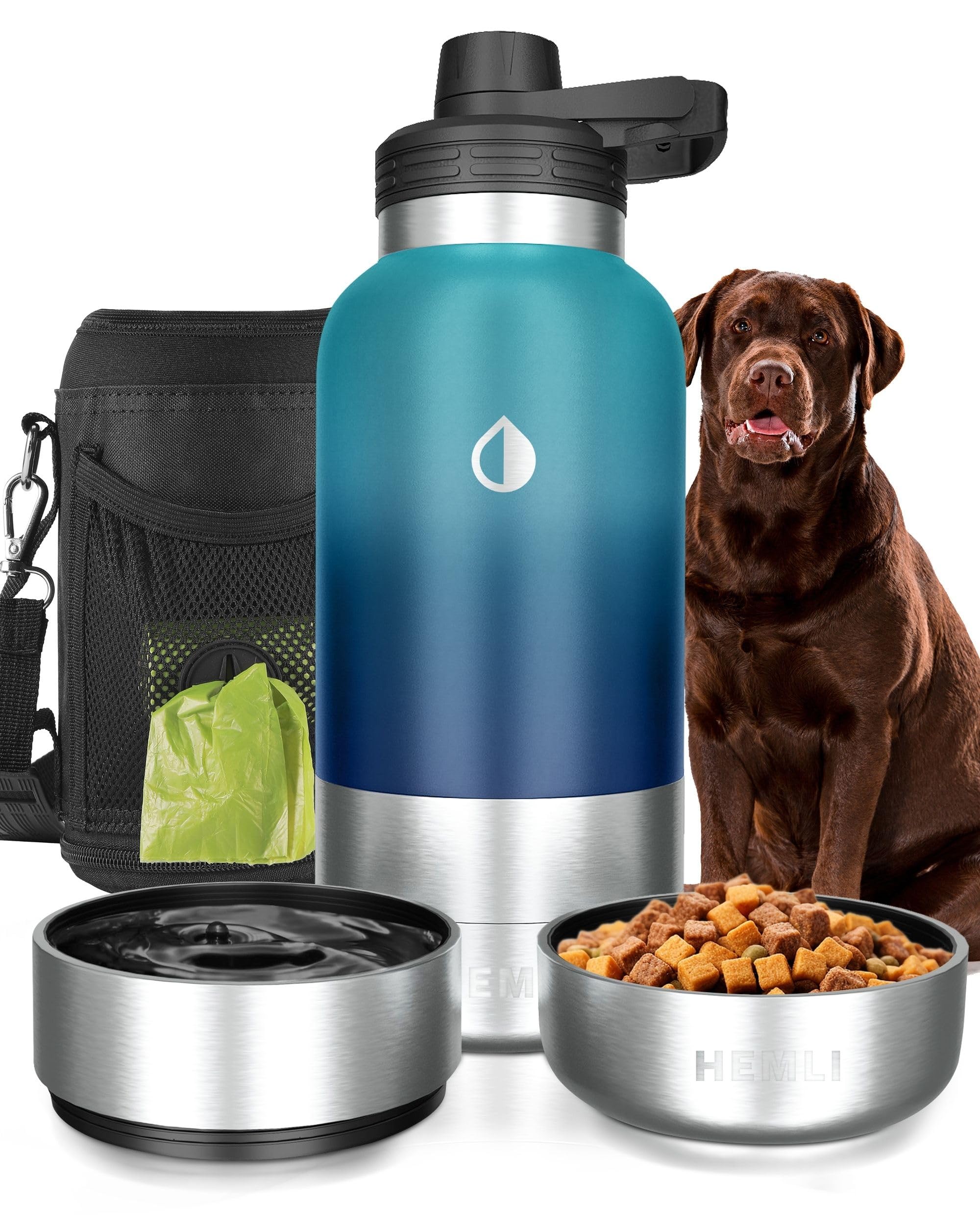 Dog Water Bottle Insulated Dog Travel Water Bottle Stainless Steel Pet Water Bottle Dispenser Portable Food and Water Bowl for D