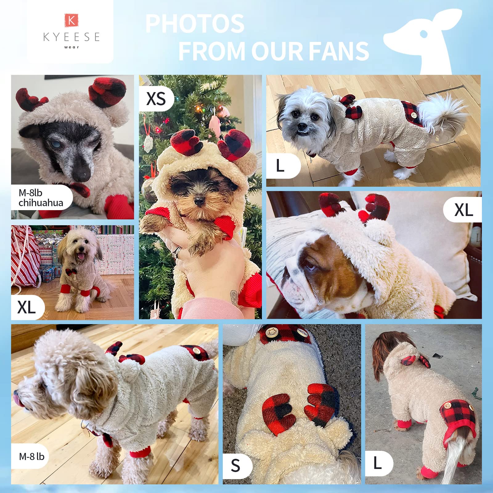 Kyeese Holiday Dog Pajama Christmas Reindeer With Bowtie Red Buffalo Check Small Dog Pajamas Plaid Pet Pajamas,X-Large