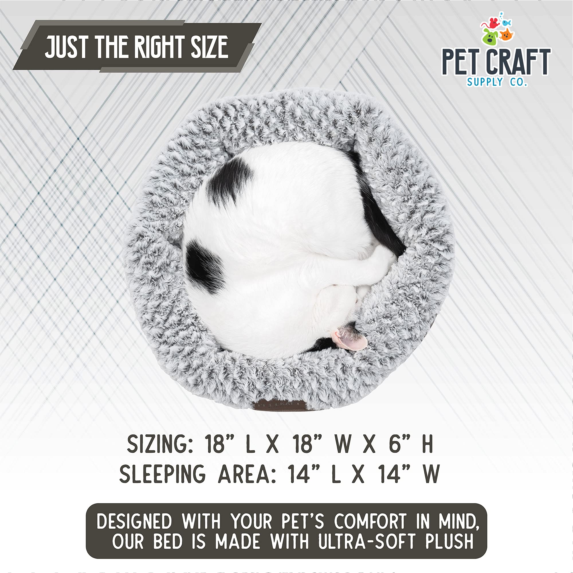 Pet Craft Supply Soho Round Cat Bed For Indoor Cats, Ultra Soft Plush, Memory Foam, Machine Washable, Calming Cat Bed