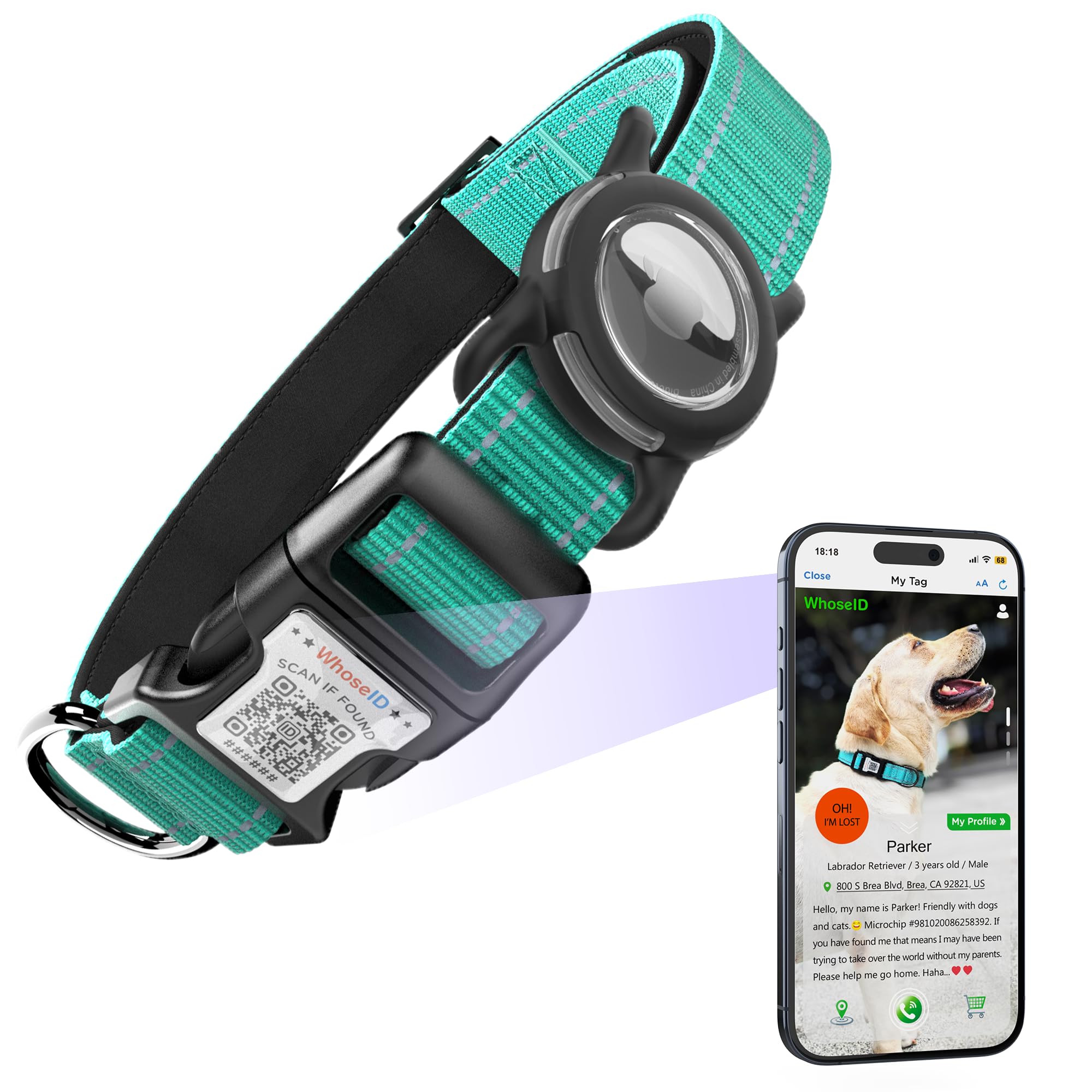 Airtag Dog Collar With Qr Code, Reflective With Airtag Holder, Soft Padded & Safety Locking Buckle Adjustable For Medium Dogs (T