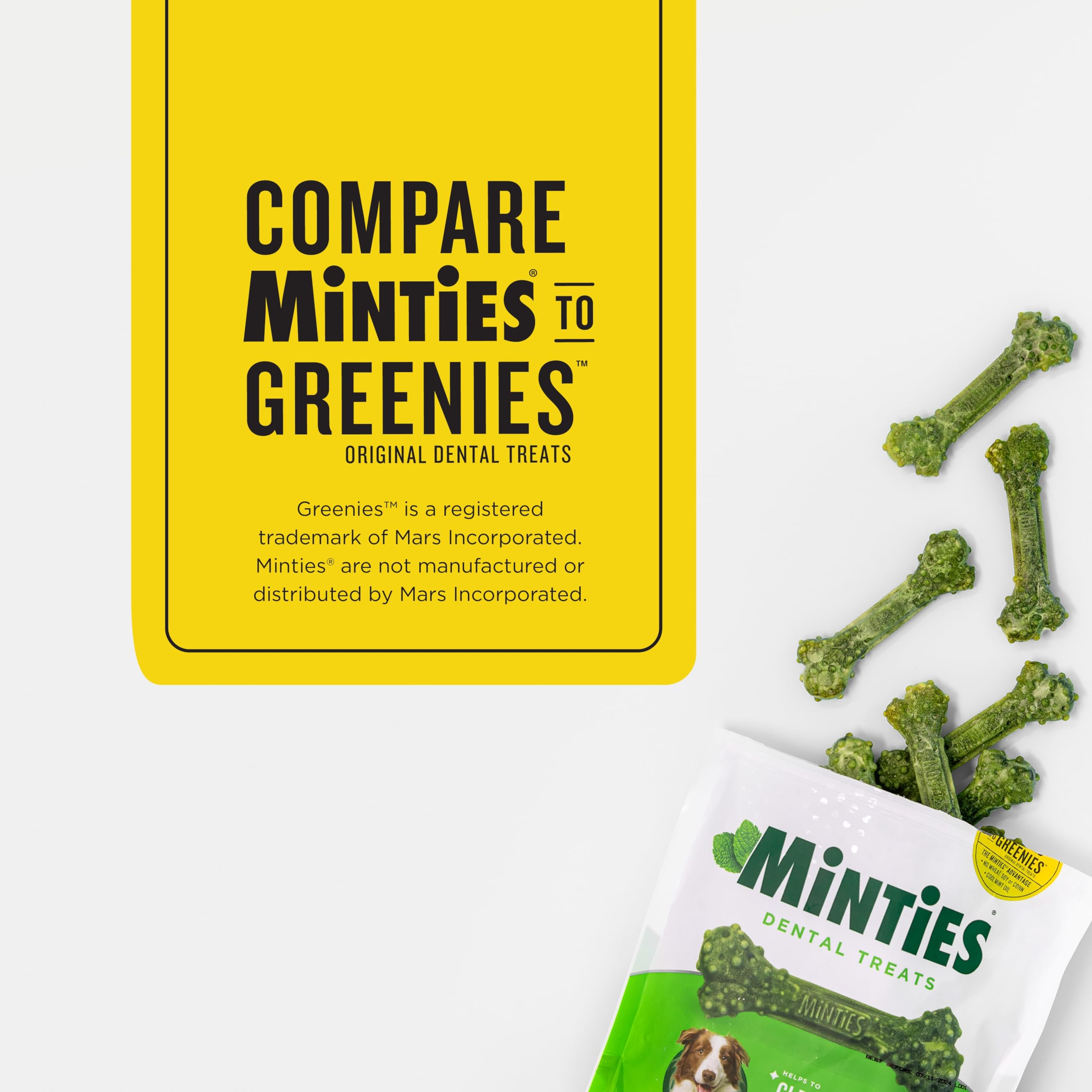 Minties Dental Chews for Dogs, 60 Count, Vet-Recommended Mint-Flavored Treats for Medium Dogs 25-50 lbs, Bones Clean Teeth, Figh