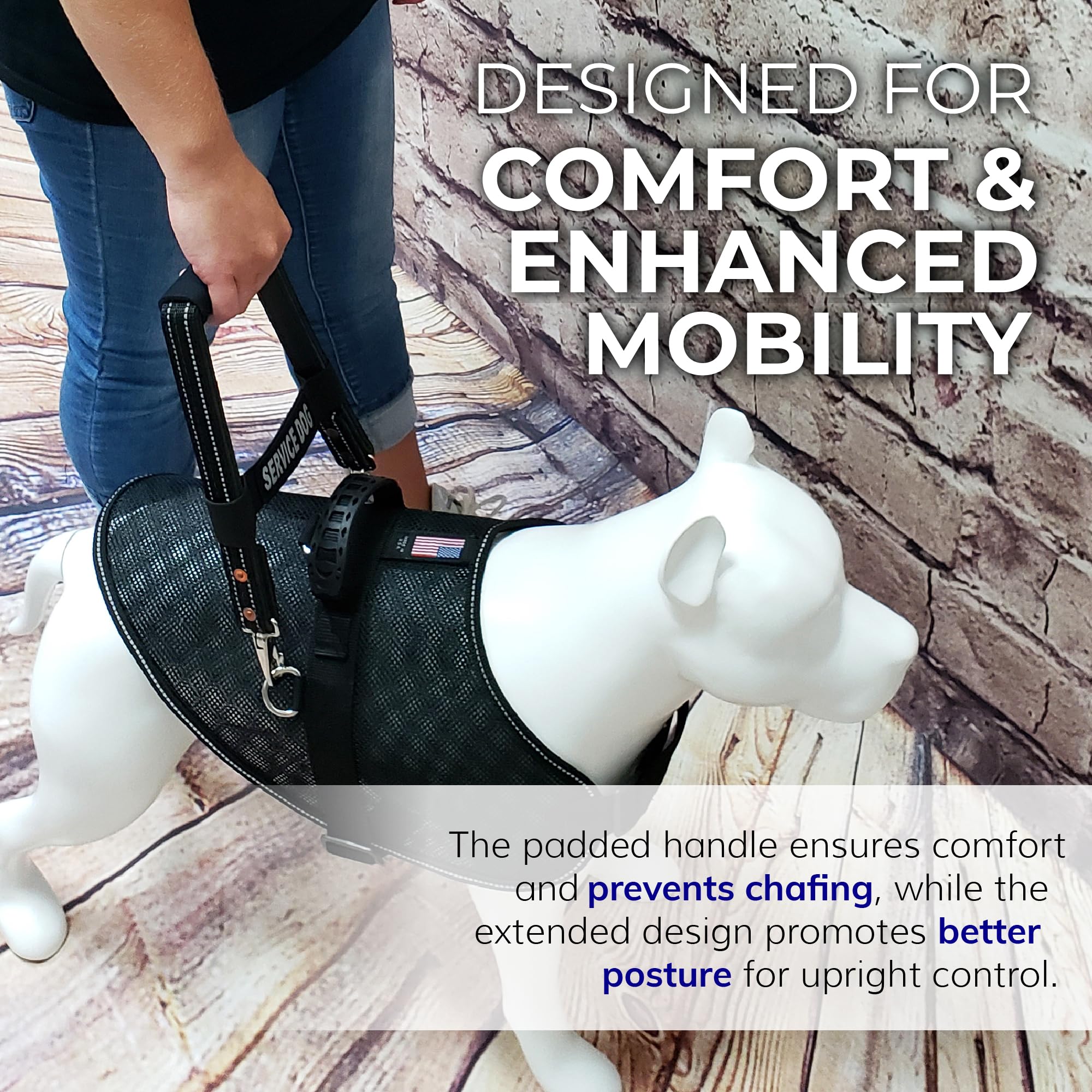 Activedogs Leather Bridge Handle For Service Dog 12' - Solid Steel & Leather Service Dog Handle With Easy Snap-On Clips, Reflective Service Dog Id Band & Neoprene Padded Handle