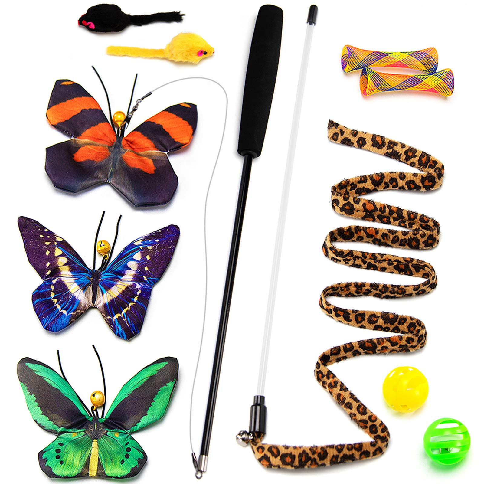 Awoof Butterfly Cat Wand Cat Toys Set, Realistic Crinkle Catnip Butterflies Kitten Toys With Retractable Interactive Cat Wand 11 Pcs Cat Toys For Indoor Cats