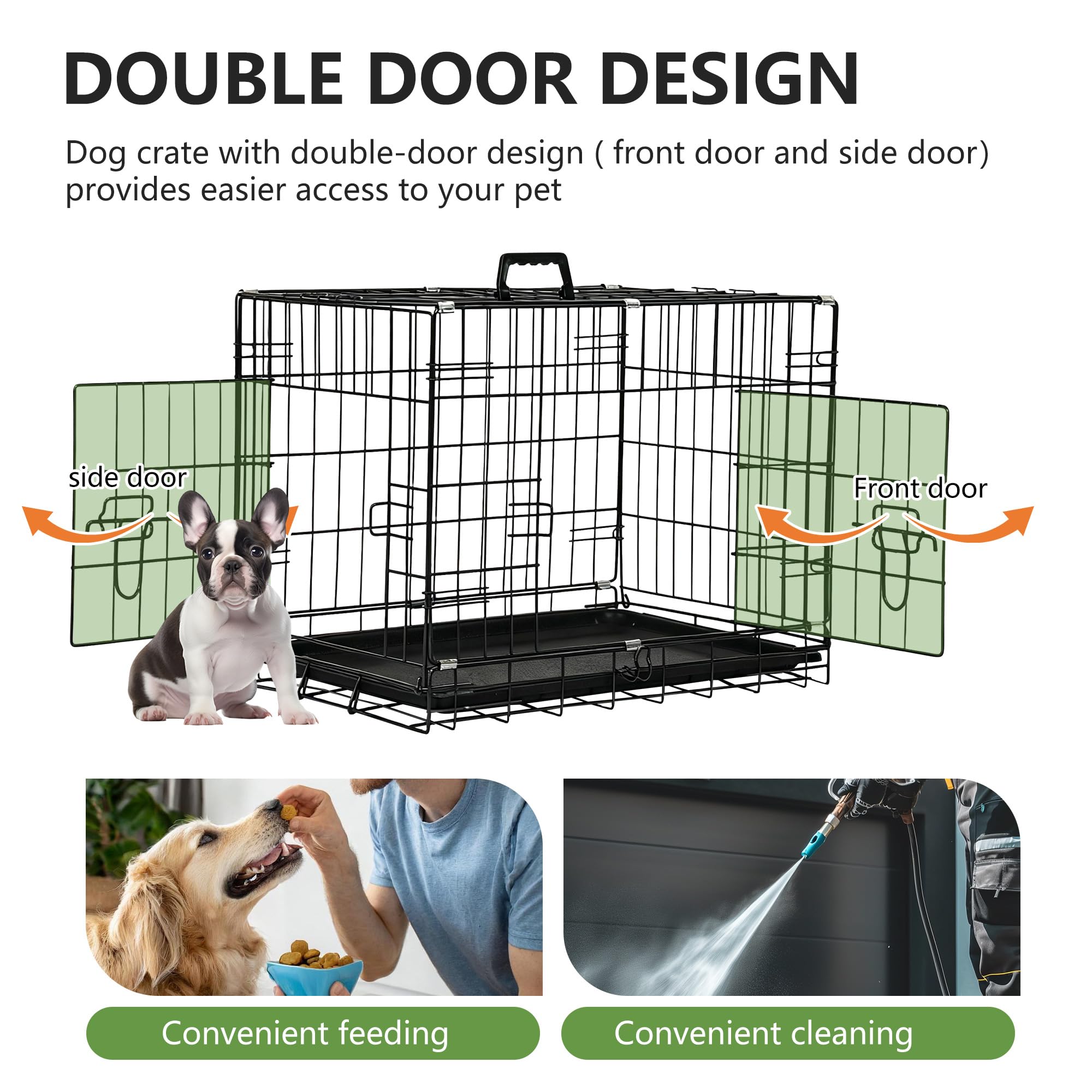 FDW 24-Inch Dog Crate Pet Cage with Metal Folding Design Plastic Tray Indoor Outdoor Dog Kennel Cage for Small Dogs,Dark Black