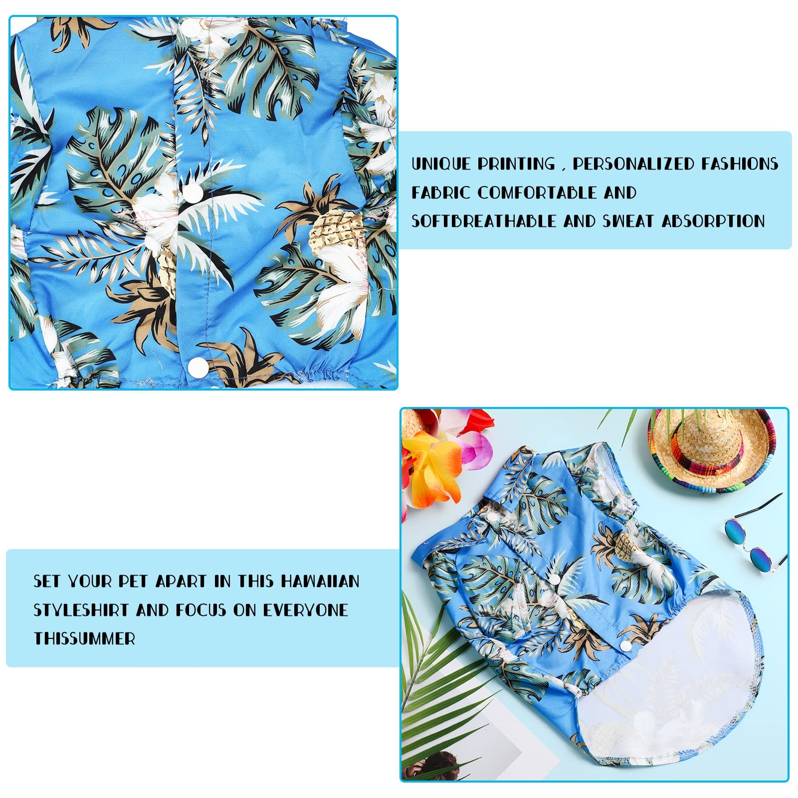 3 Pieces Pet Dog Hawaiian Costume, Includes Puppy Cool T-Shirts Summer Clothes, Funny Cute Dog Retro Fashion Sunglasses and a Co