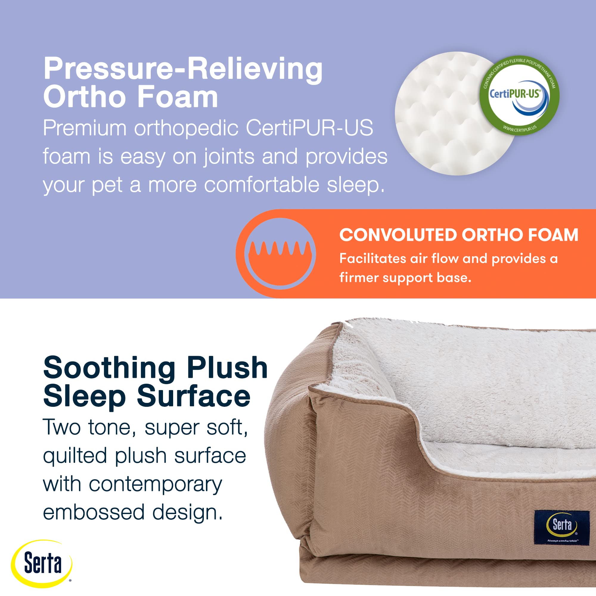 Serta Orthopedic Cuddler Dog Bed For Pets - Desert Sand (Large)